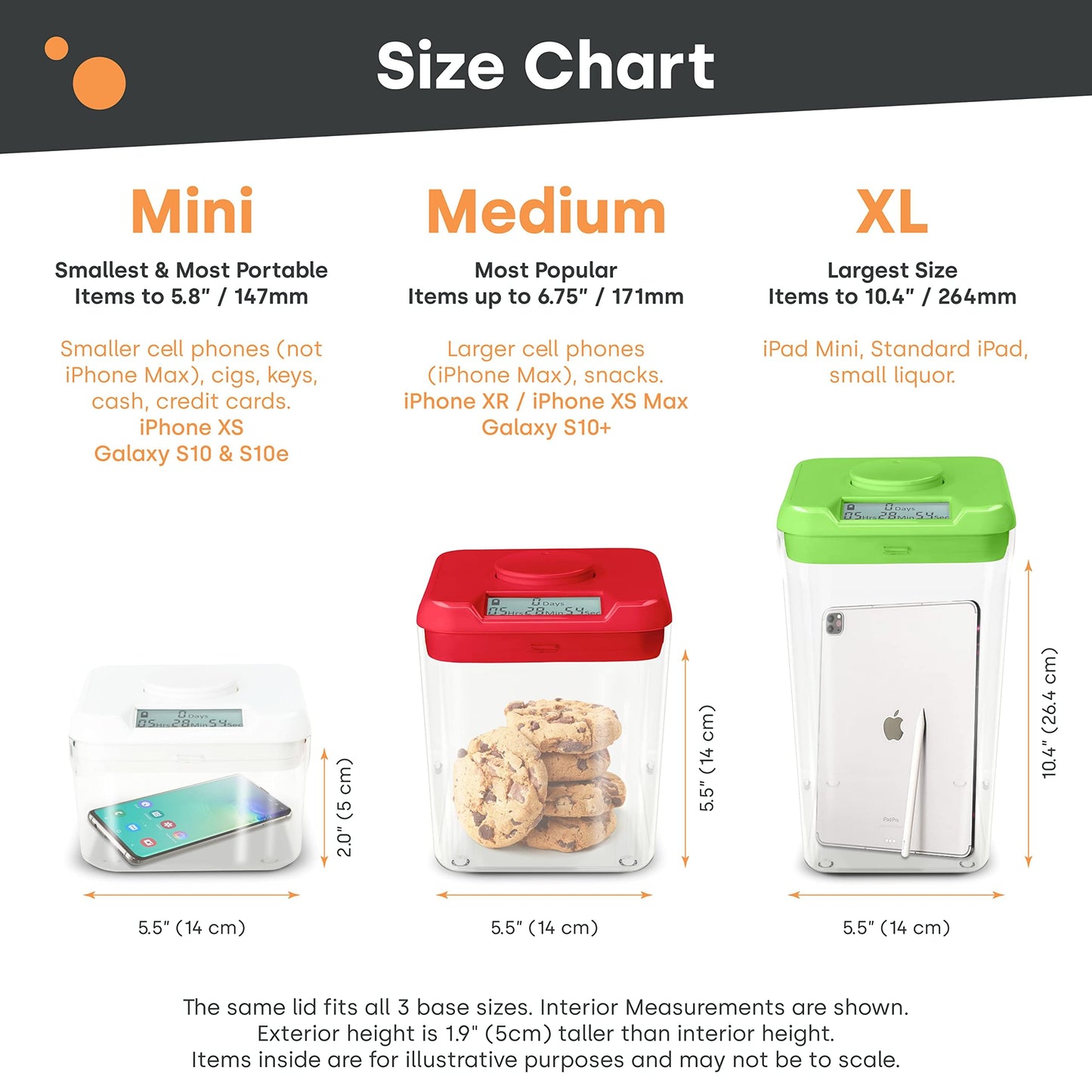 Kitchen Safe with time-lock container (Medium), time-lock box for phones, snacks, and other unwanted temptations (white lid + 5.5" white container with access opening)