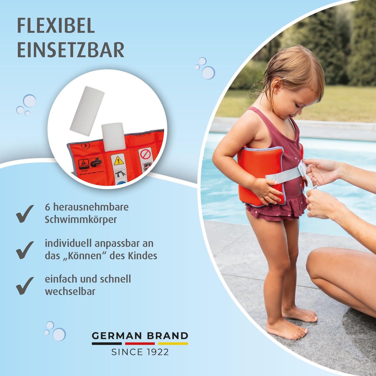 reer myswimbuddy swimming belt | flotation device for children and toddlers | adjustable for a secure fit | helps kids learn to swim safely | for 15-30kg