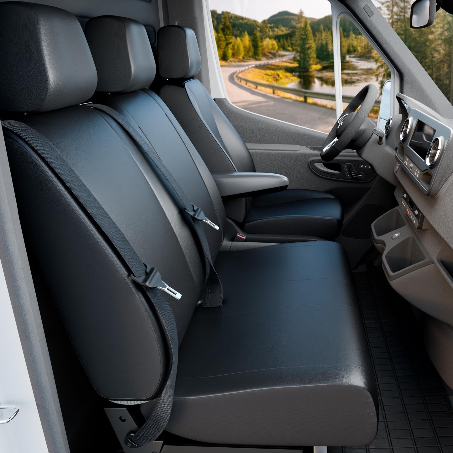 Walser transporter seat covers for VW Crafter, Mercedes Sprinter, 1 single seat (armrest cutout) & double bench, synthetic leather seat covers, seat protectors, seat pads