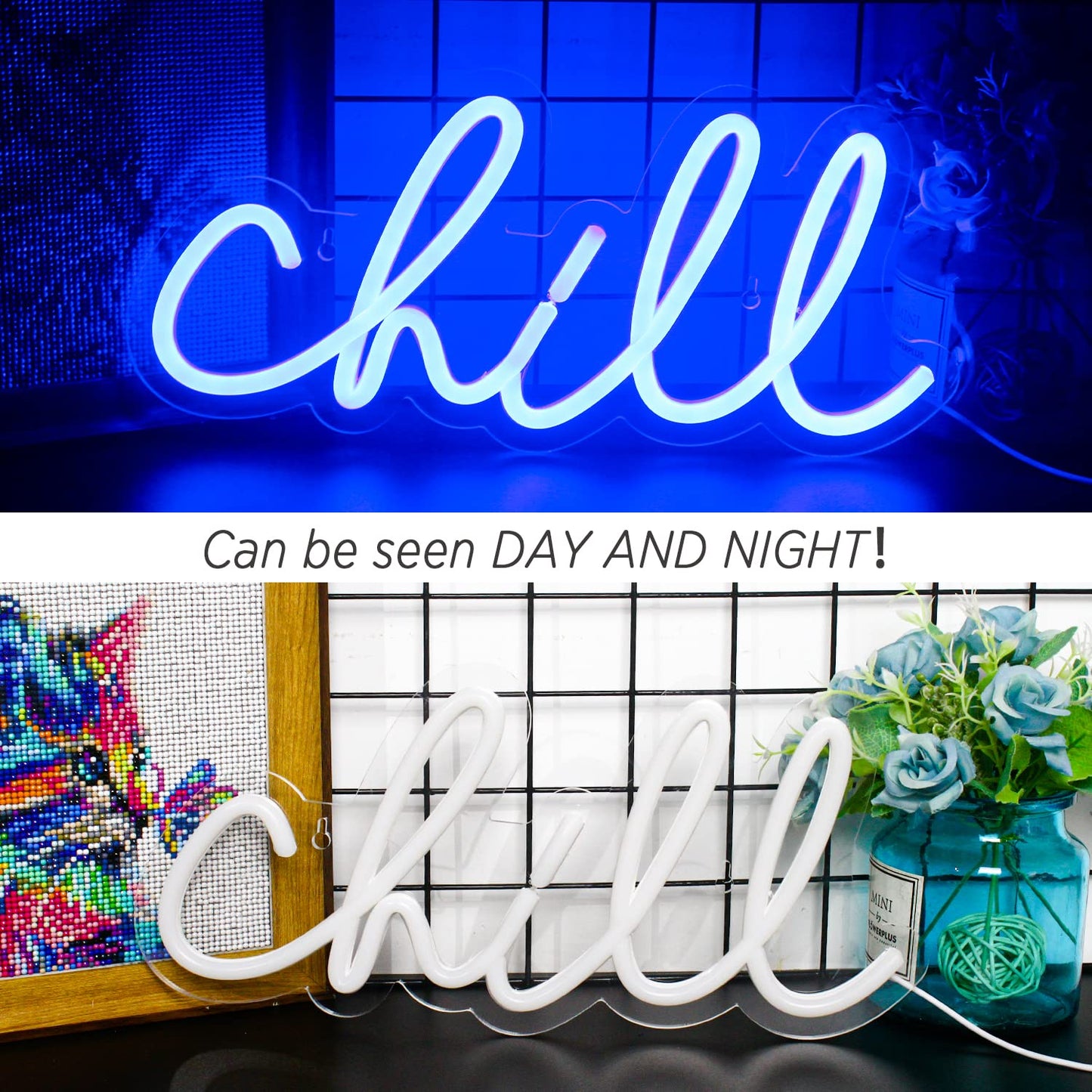 Chill neon wall light sign for wall decor. Neon light for bedroom, bar, hotel, game room.