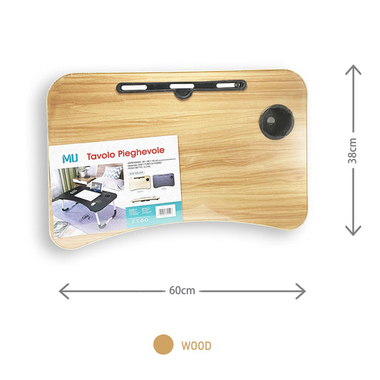 Laptop table, bed tray, portable laptop bed table, foldable, reading desk, breakfast board, notebook stand, book tray, for living room, office, and on the go, sofa floor | 60 x 40 cm, wood color