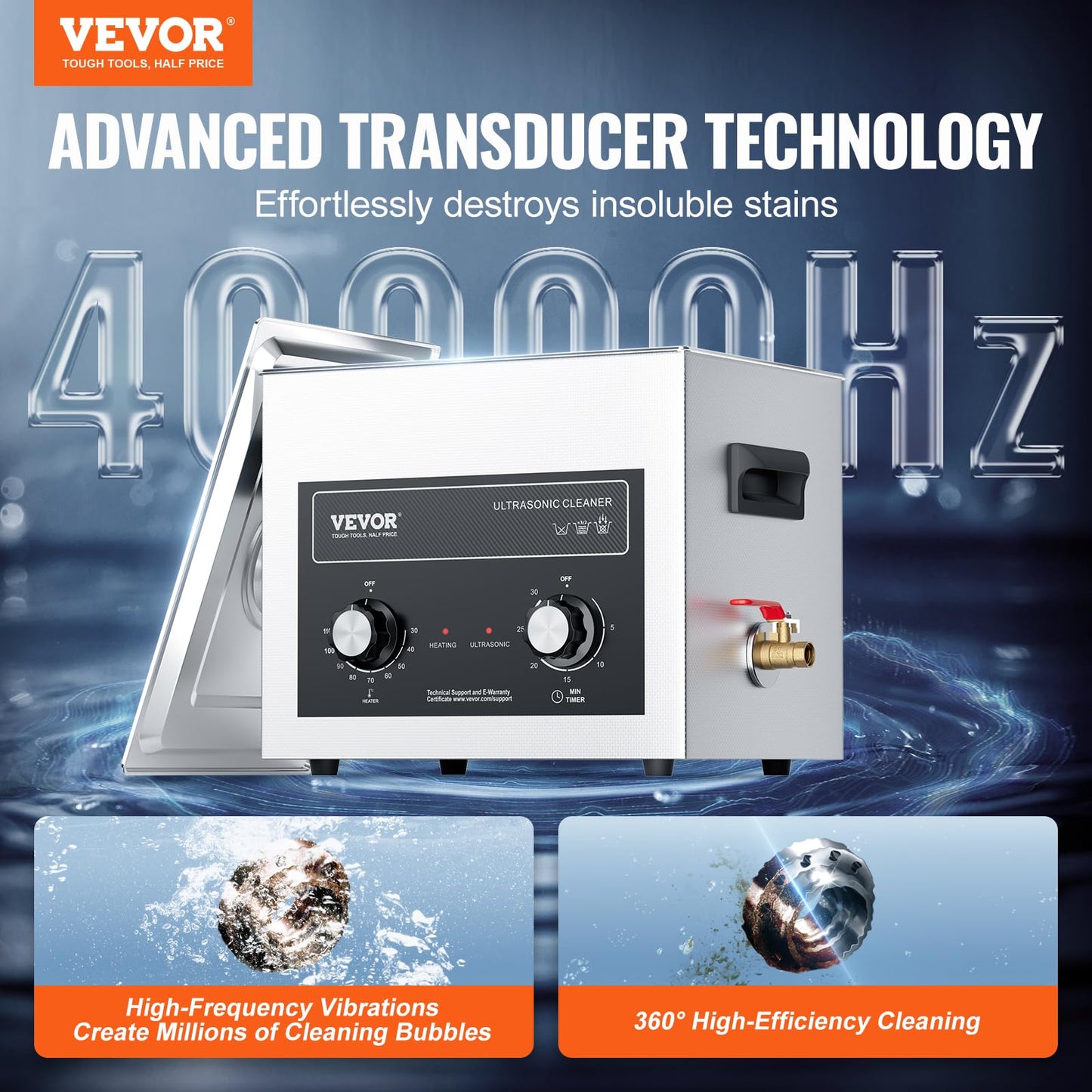 VEVOR 10L Ultrasonic Cleaner with Heating Timer & Basket, professional digital cavitation machine, 240W cleaning machine for laboratory tools metal parts carburetors brass auto parts engine parts