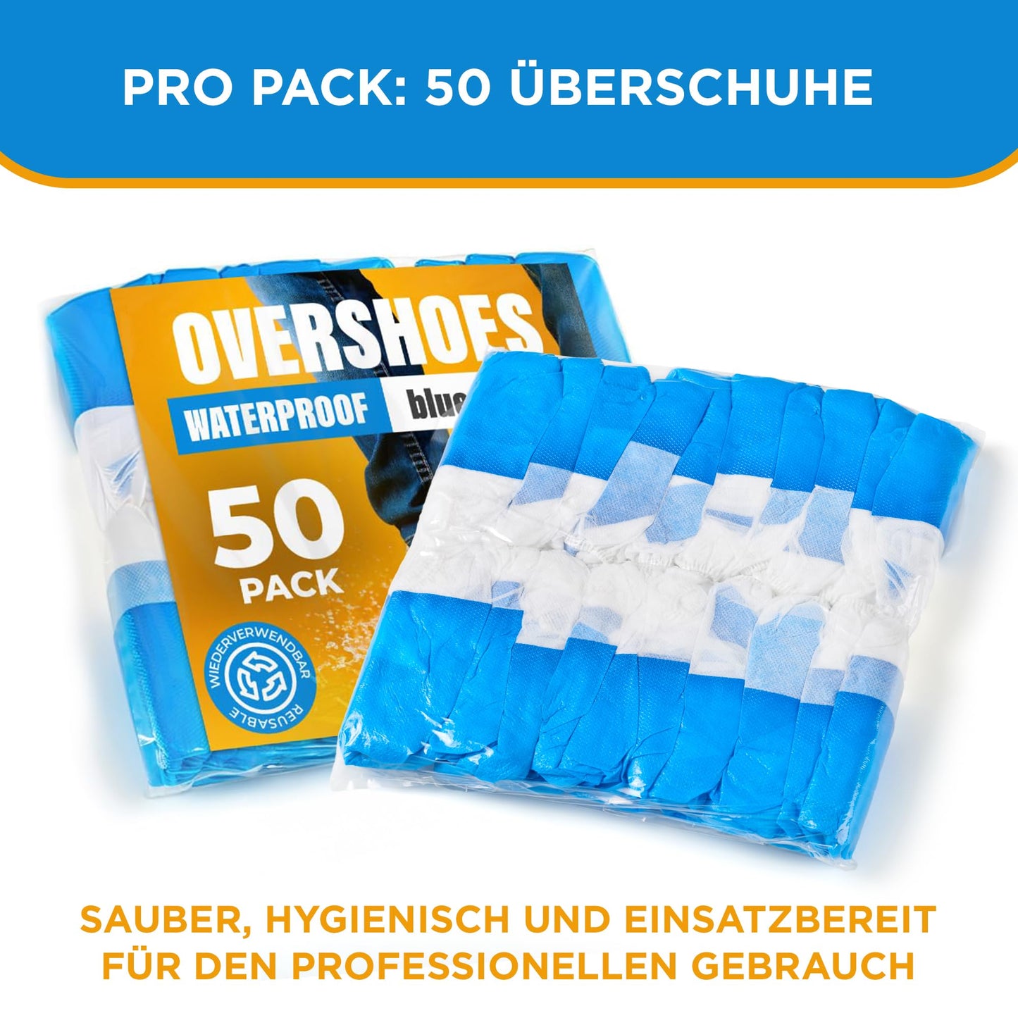 ISC Hygiene & Safety 150x waterproof blue-white shoe covers from Overshoes Reinforced Extra Strong >9g - non-slip shoe covers - one size fits all, disposable reusable galoshes