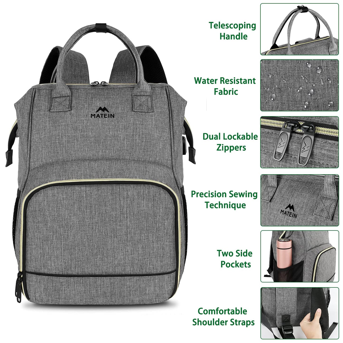 MATEIN Laptop Lunch Backpack, 17 Inch Picnic Backpack for Men and Women with Insulated Cooler Compartment, Waterproof Lunch Cooler Bag with USB Charging Port for Men Business Work Picnic, Gray