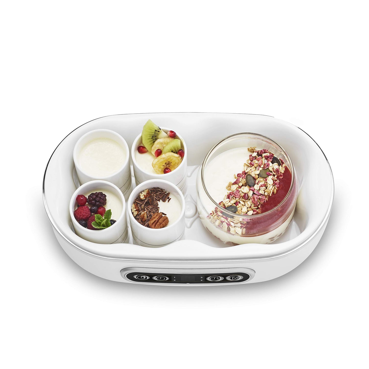 Simeo Siméo YVA640 Yogurt Maker, 20 W, for Classic Yogurt at Home, with Plant-based Drinks and Desserts, 125 ml, 500 ml - 30 x 17 x 15.3 cm, Plastic, 8 Ceramic Pots + 2 Glass