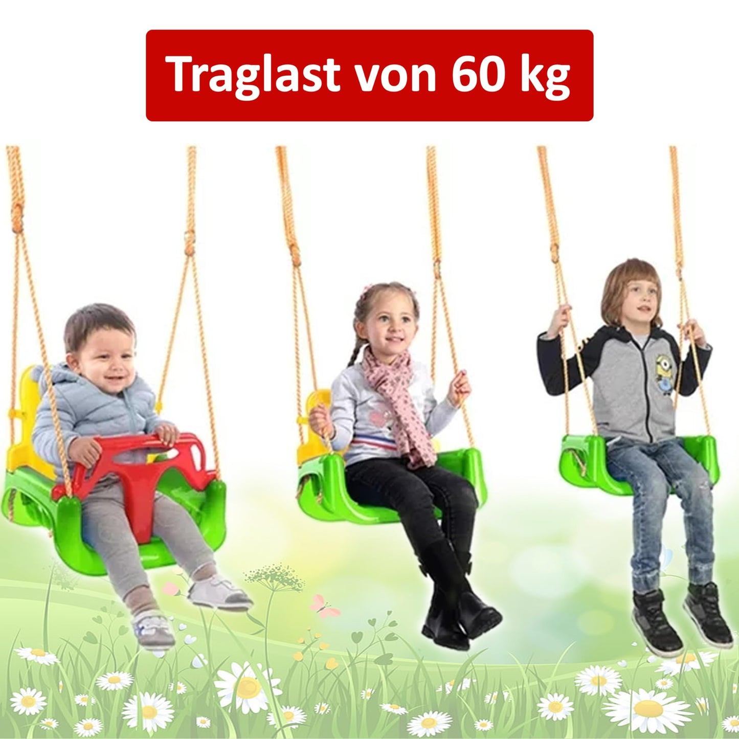 COIL Kids Swing Baby Swing Outdoor 3-in-1 Swing Baby Adjustable Kids Swing Indoor with Backrest Swing Indoor Kids Swing Seat Toddler Swing (C0348-Green)