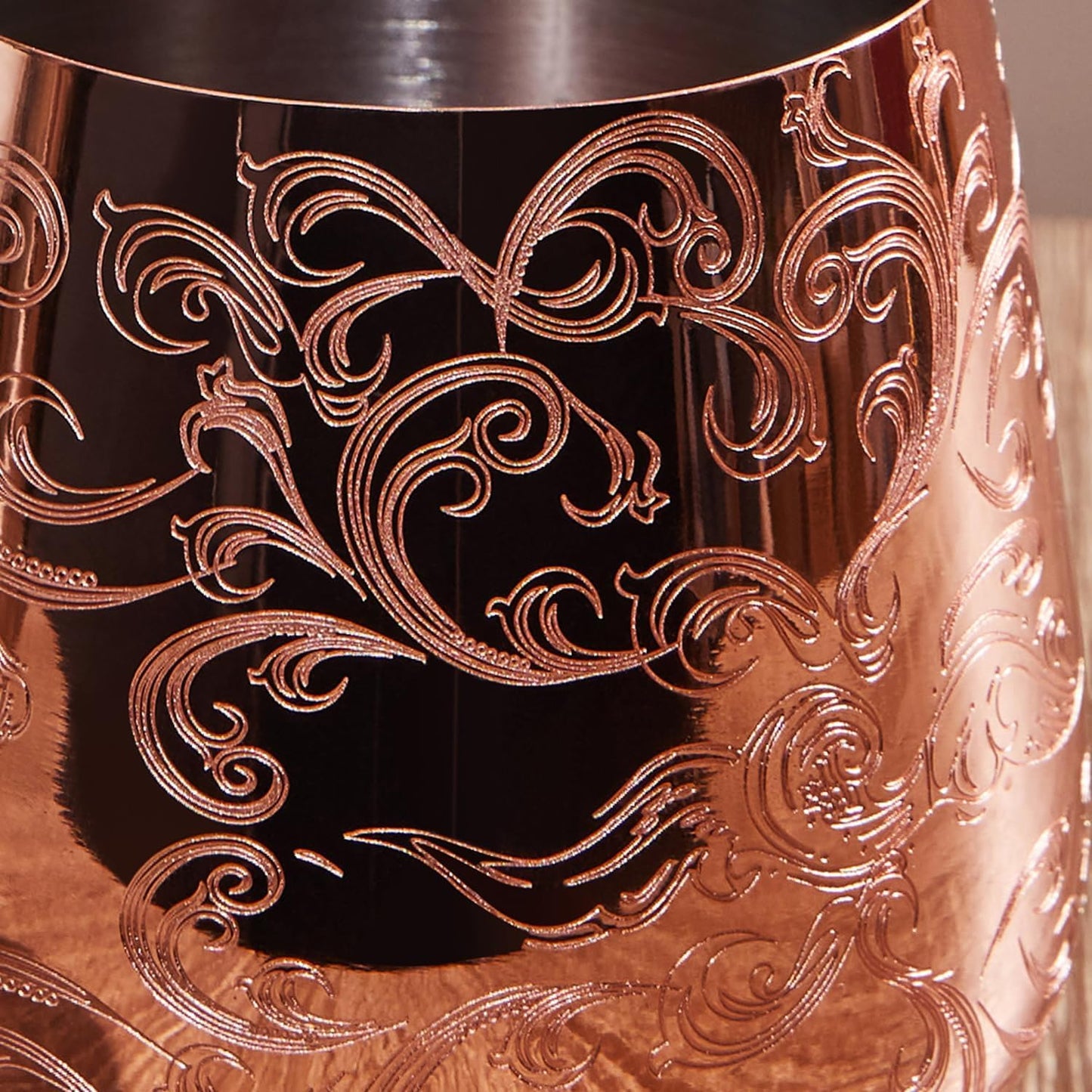 SKY FISH Stainless Steel Wine Glasses, Etched with Intricate and Authentic Baroque Engravings, Copper-Plated Wine Goblets in Royal Style, Anniversary Gift, Set of 2, Hand Wash Only, (480ml)