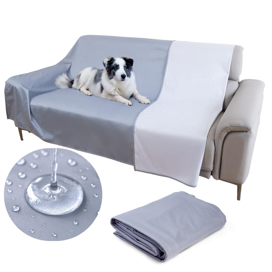 Waterproof mattress protector (double, 244 x 208 cm; gray) - Soft, thin, and reversible blanket for dogs, cats, other pets; Incontinence, urine, dirt, pet hair, saliva.