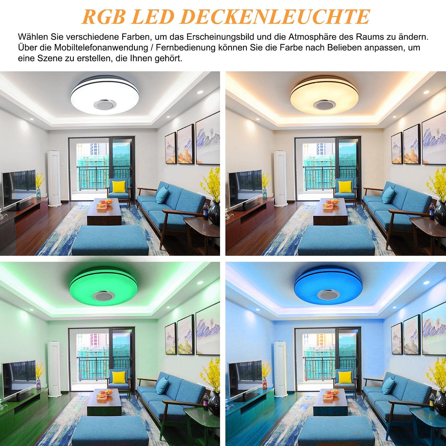 MILFECH 36W LED Ceiling Light Dimmable with Bluetooth Speaker, Remote Control and APP Control, LED Ceiling Lamp with RGB Color Changing, Music for Bedroom Kids Room Living Room