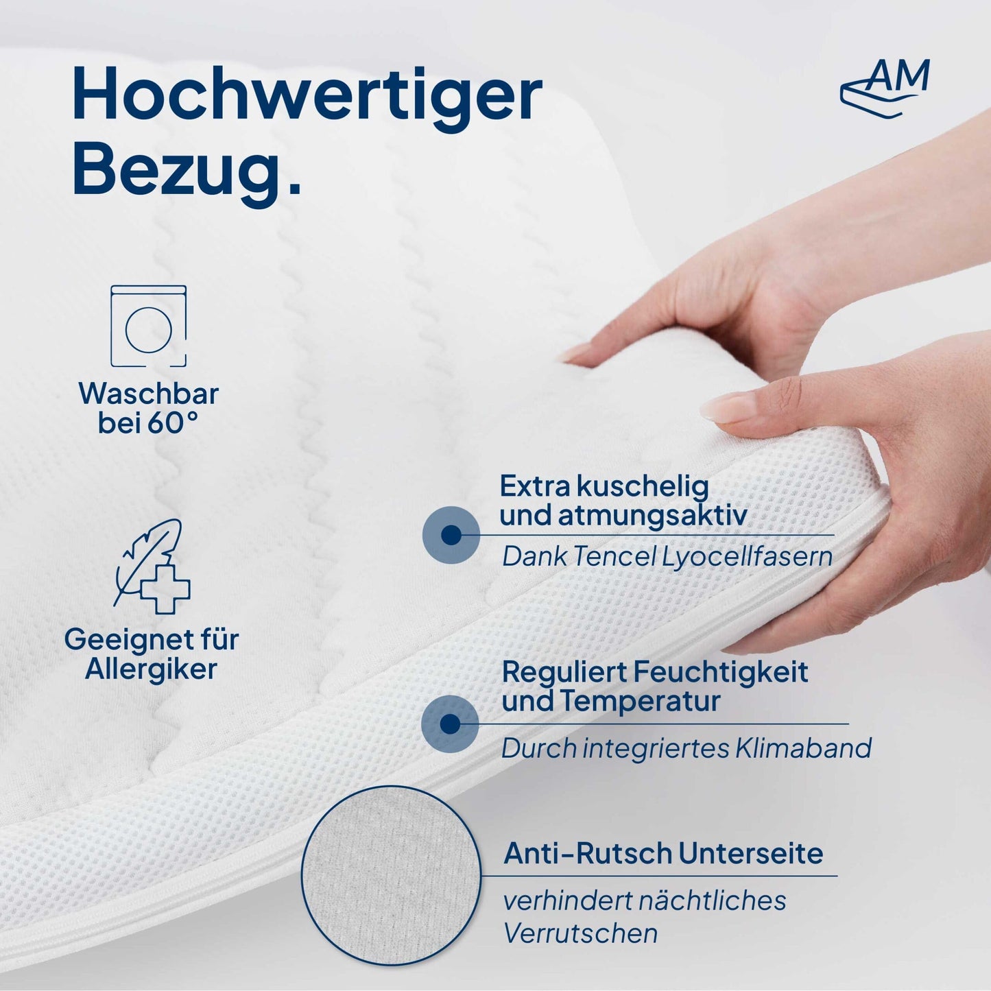 AM Quality Mattress Gel Topper 180x220cm soft - Made in Germany - Gel foam topper 180x220 with Lyocell cover & anti-slip function - Adaptive memory foam mattress topper 180x220