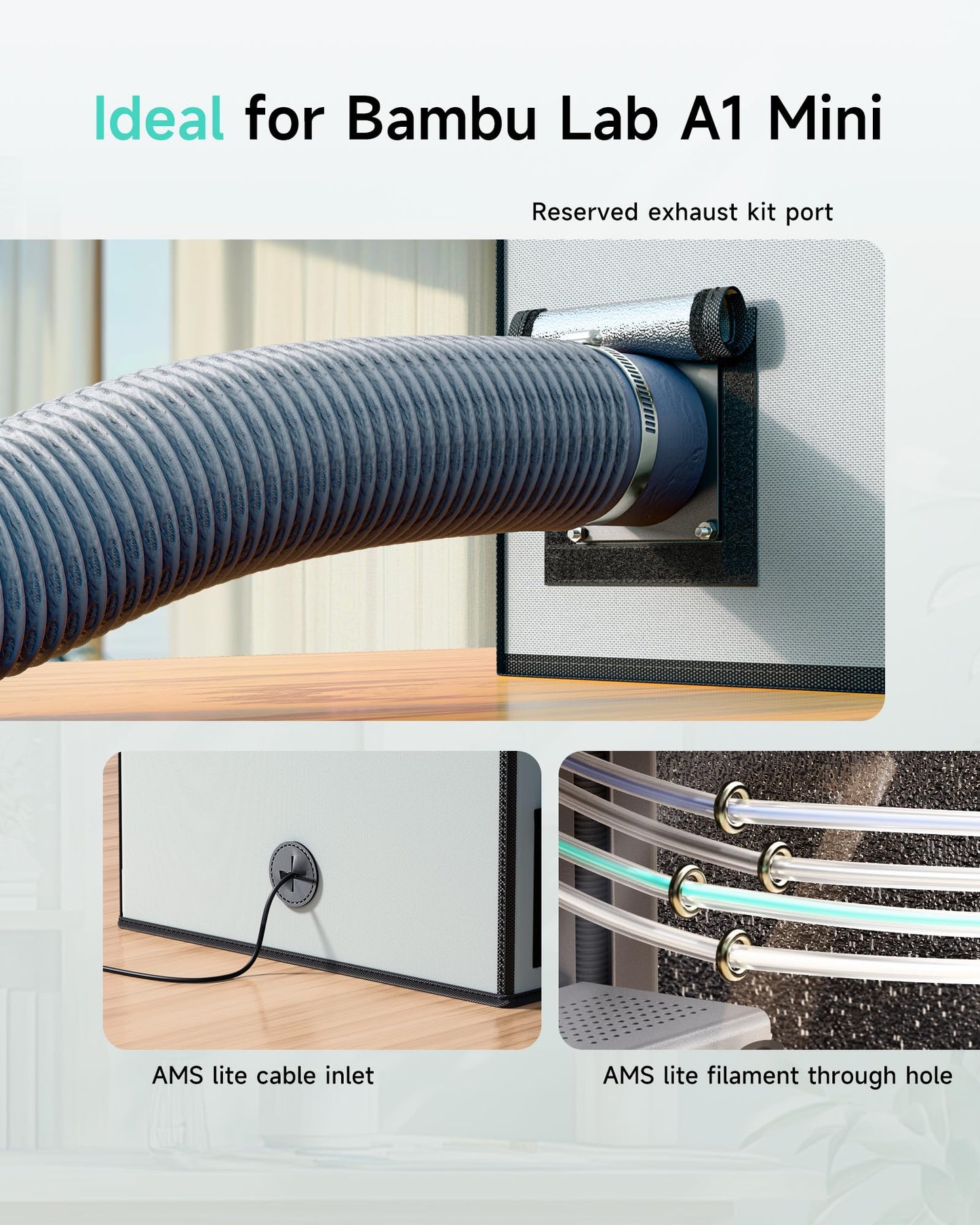 3D printer enclosure for Bambu Lab a1 Mini, 3D printer cover with LED light, constant temperature 3D printer enclosure 460x460x550 mm.