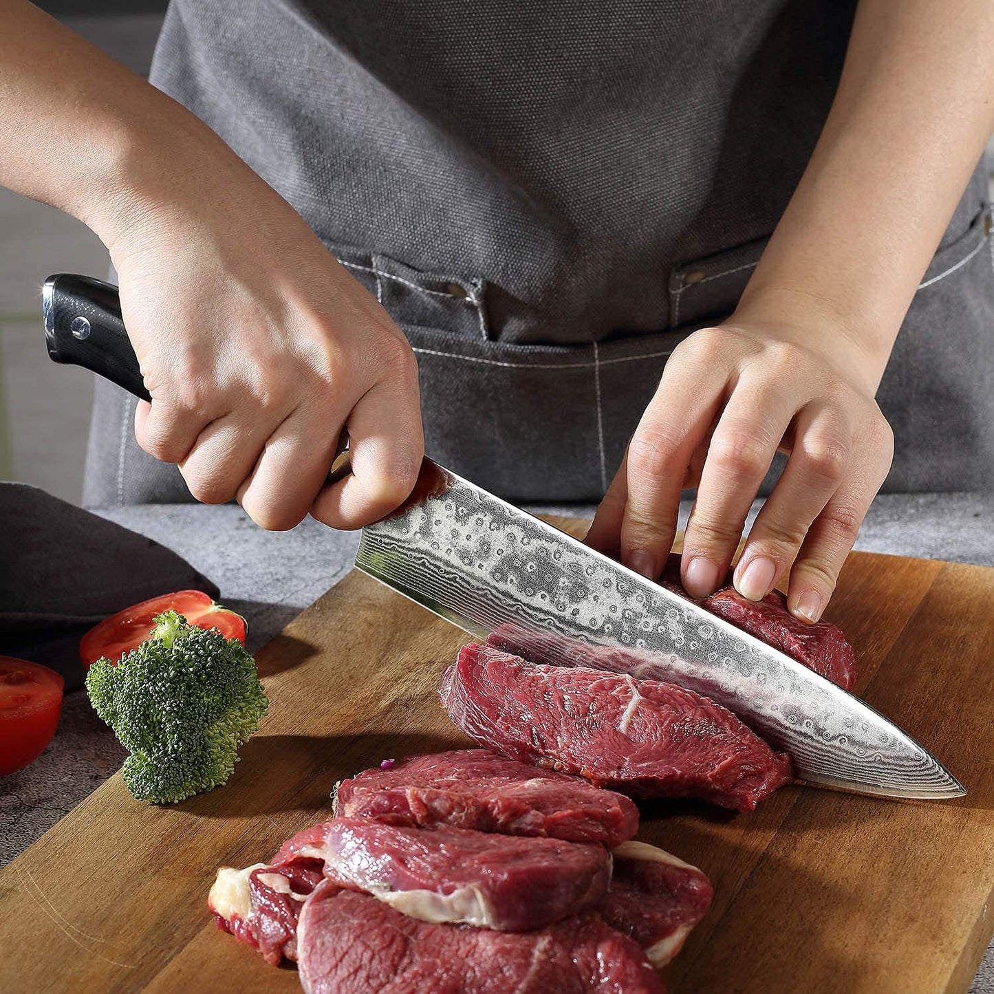 PAUDIN 8 inch Damascus Chef Knife, Kitchen Knife with Ergonomic G10 Handle, Sharp Japanese VG10 Steel Blade.
