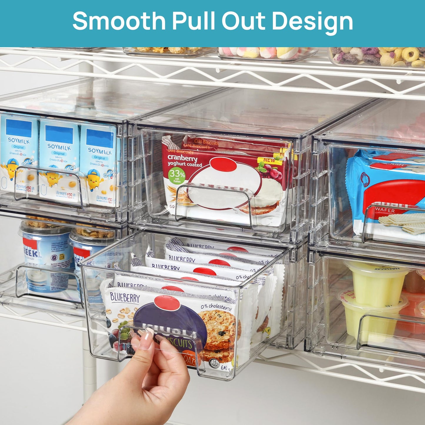 Vtopmart 4 Pieces Stackable Storage Drawers, transparent Acrylic Drawers Organizers with Handles, Storage Organizer for Fridge, Bathroom, Closet, Pantry