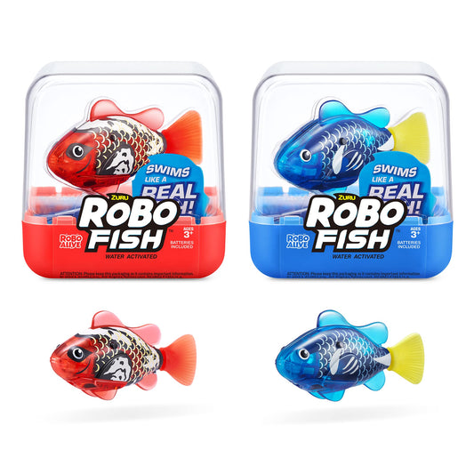 ROBO ALIVE Robo Fish Series 3 Robot Fish, 2-pack, blue and red, swims in multiple directions, battery operated, toy fish, pool toy & Robot Turtle (2-pack, green & pink)