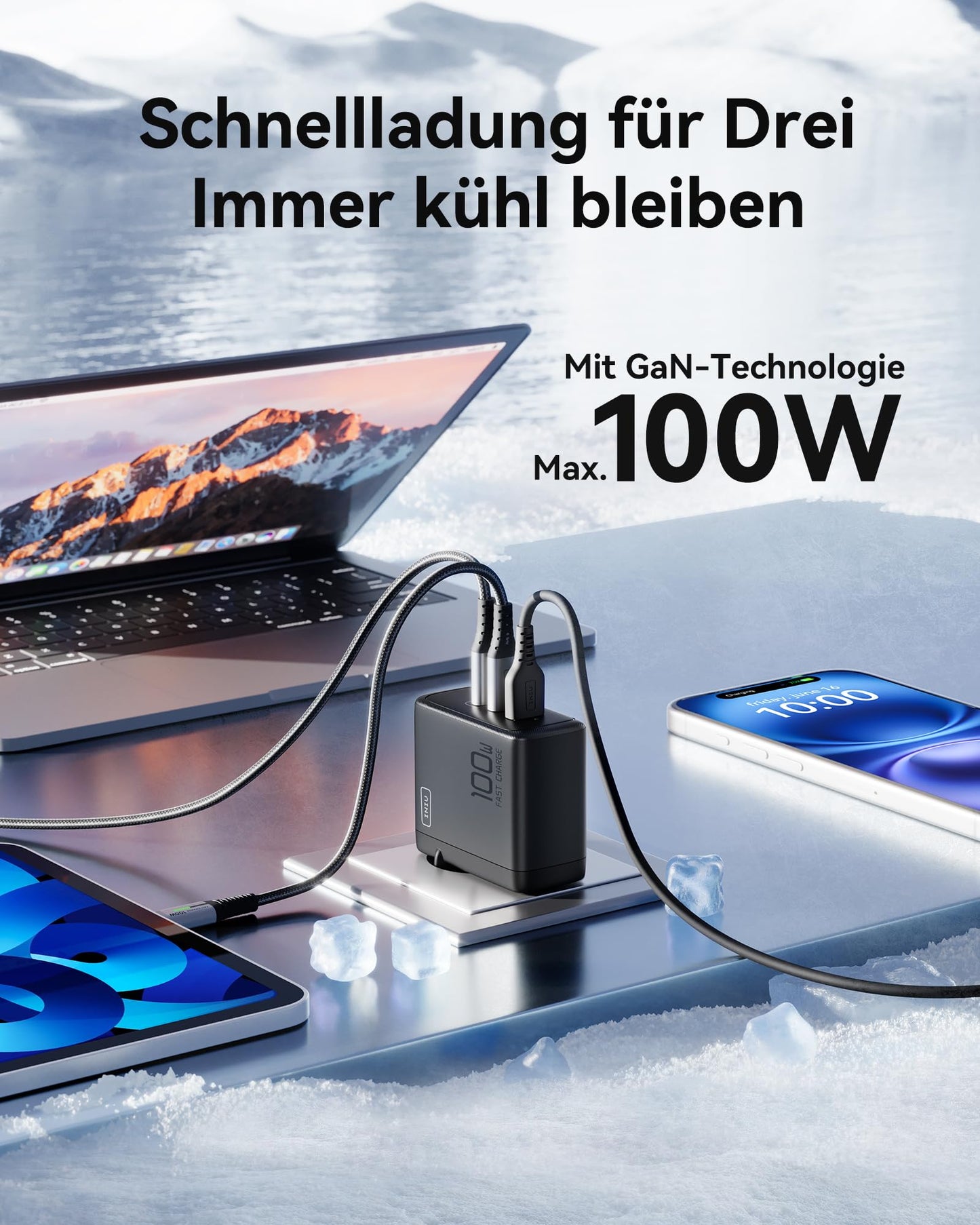 INIU 100W USB C Charger, Laptop Fast Charger with USB C Cable, GaN 3-Port Multiple Wall Charger for MacBook Air Pro, iPad, iPhone 17 16 15 Pro Max, Samsung Galaxy S25 S24 Ultra, Pixel, Switch 2, etc.