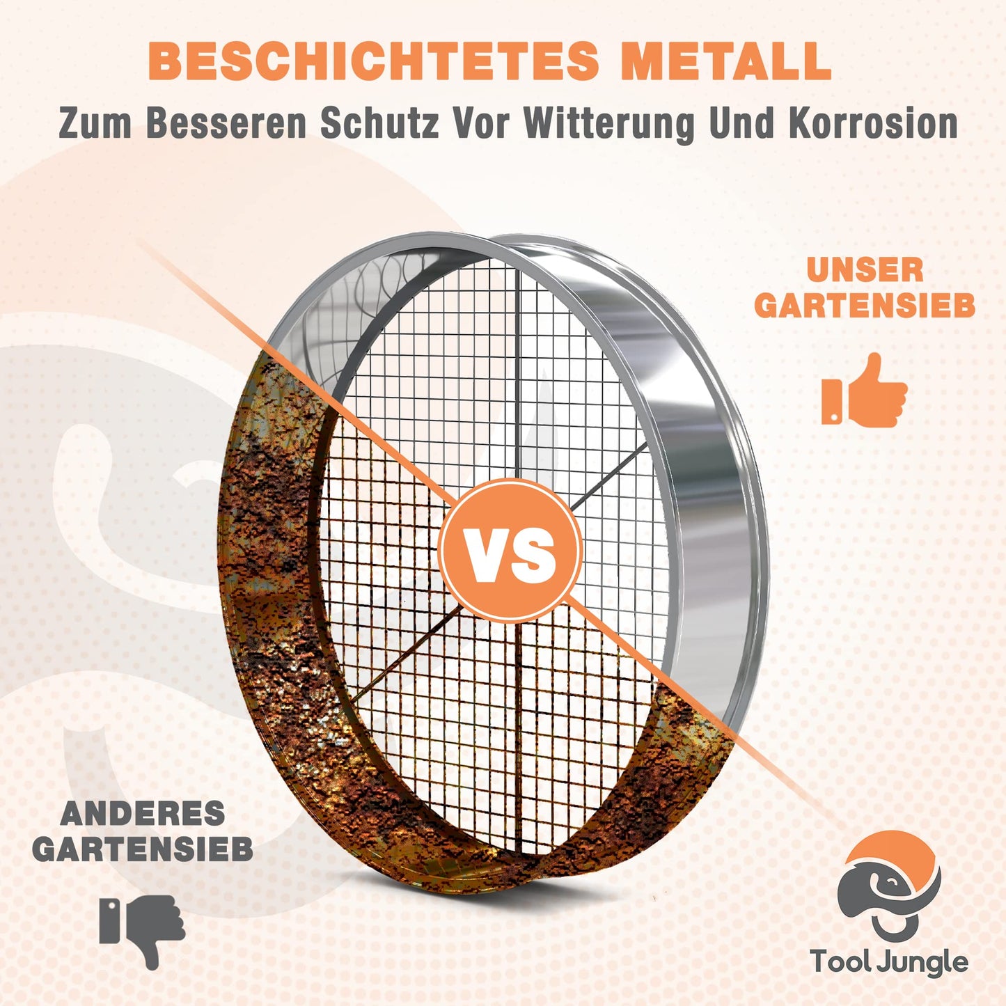 Tool Jungle- Stainless steel garden sieve - includes 5 sieve inserts Ø 3.5, 8, 9, 12mm - Compost sieve weatherproof - with additional crossbar for more stability.