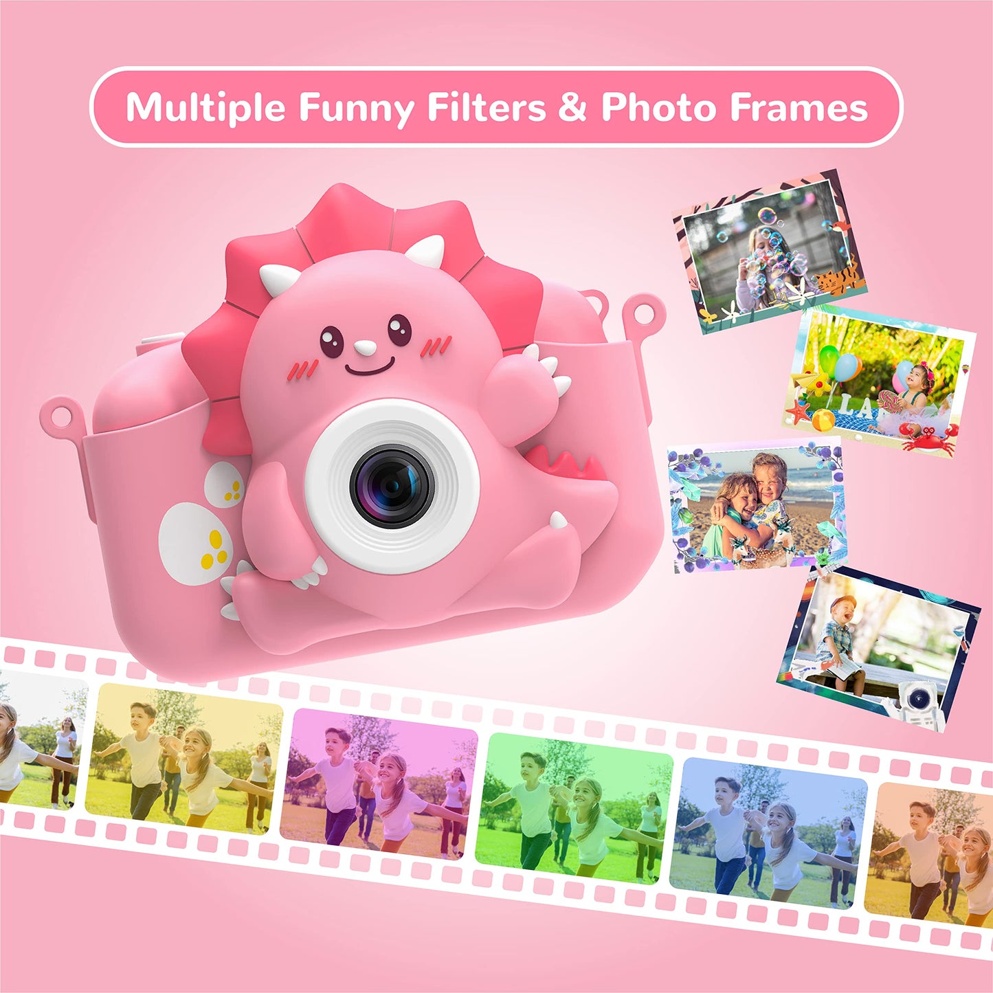 Children's camera, HiMont digital camera for kids with 32GB TF card & 2.0" screen, 1080P kids camera & selfie video camera, gifts for birthday Christmas, toy for 3-12 girls boys (pink)