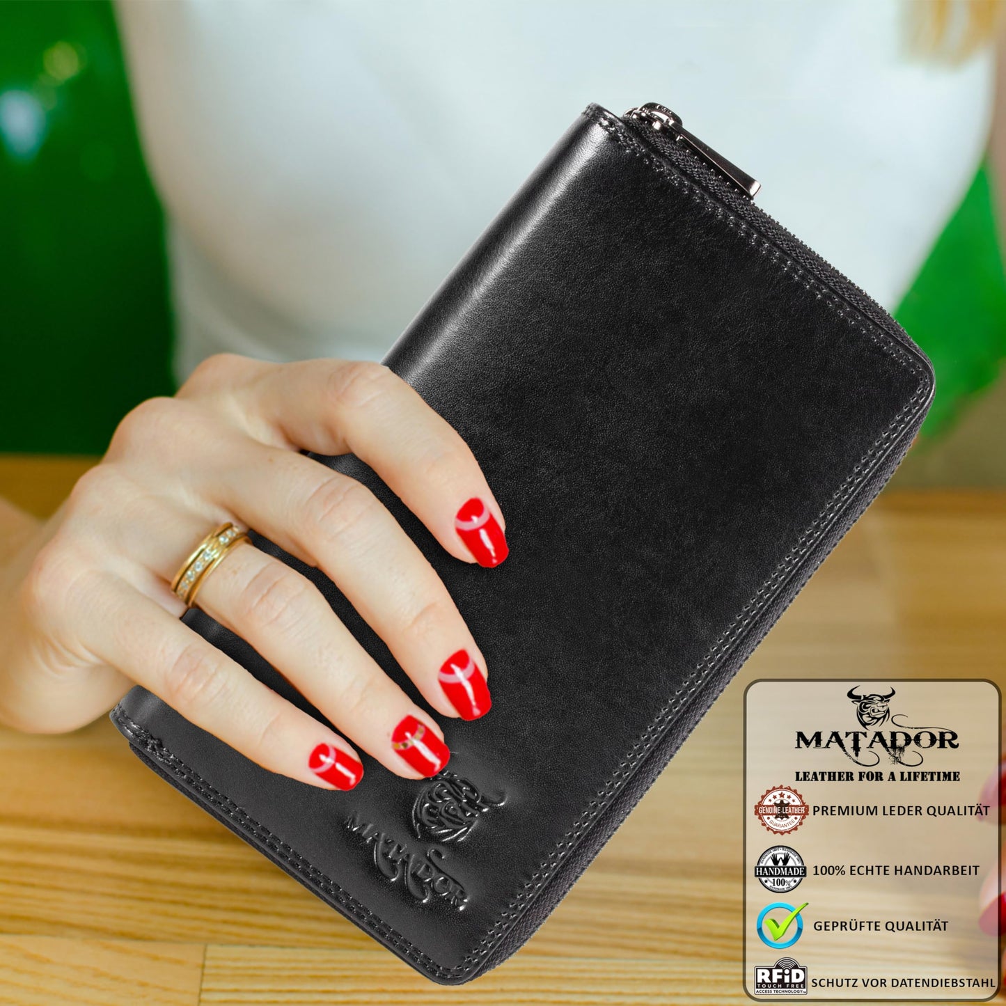 MATADOR black women's wallet #Madrid with elegant gift box, stylish leather wallet with RFID, large women's purse, luxury women's gift with many card slots.