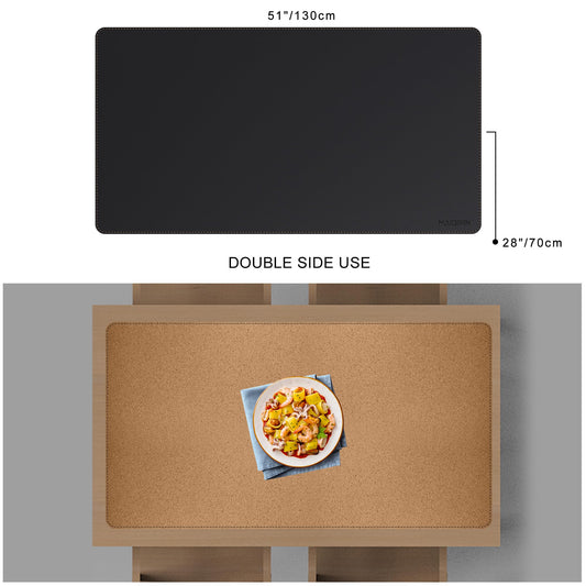 MAIDERN Desk Pad Cork & Leather 130 x 70cm, Double-Sided Felt Desk Mat, Large Mouse Pad XXL, Waterproof Writing Mat Paper, Office and Home Table Mat (Black)