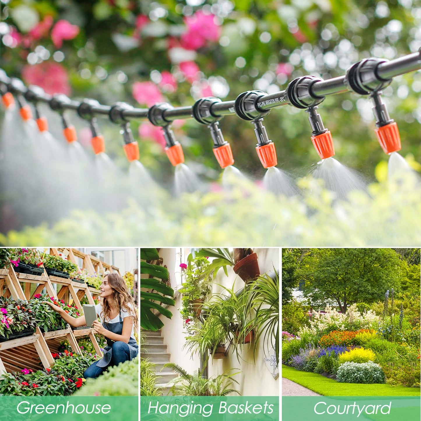 ANJUN 50m Garden Irrigation System, 200 Pcs Garden Irrigation Kit, Automatic Drip Irrigation Garden Misting Cooling System for Landscape, Flower Bed, and Patio Plants (50M)