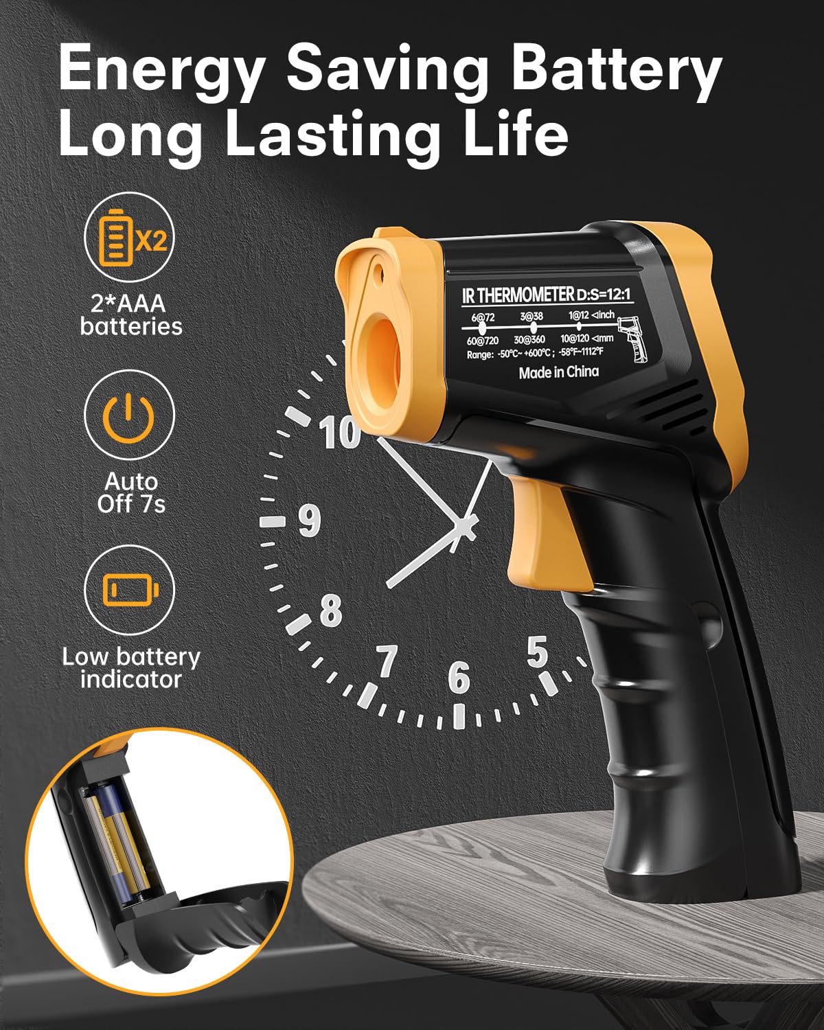 Eventek Infrared Thermometer, -50°C ~ 600°C temperature measurement device digital infrared thermometer with max/min, laser thermometer with 304 meat thermometer, for kitchen, pizza oven, oven, not for humans
