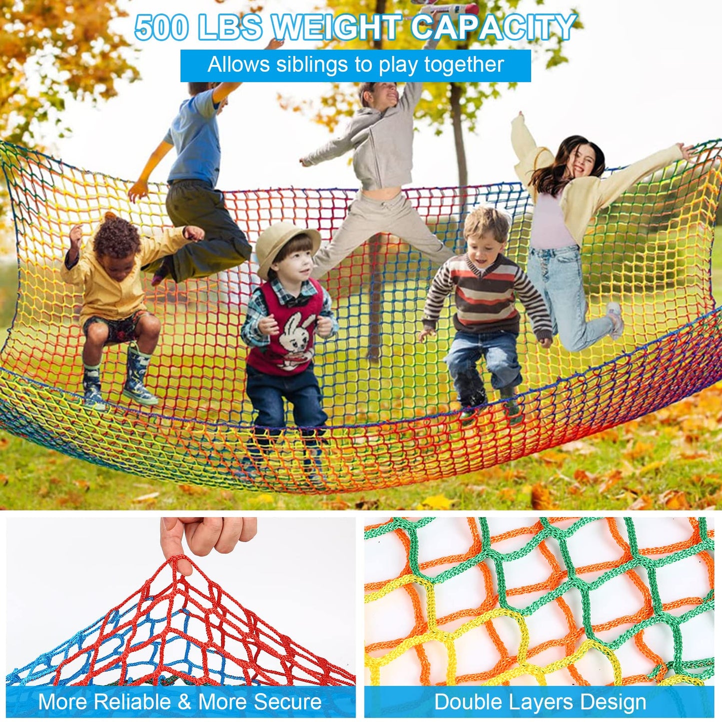 MENAYODA Climbing Net Playground, Heavy Duty Double Layer Safety Net Kids Climbing Frame Swing, Climbing Net Kids Fall Protection Net for Playground Outdoor Indoor Garden