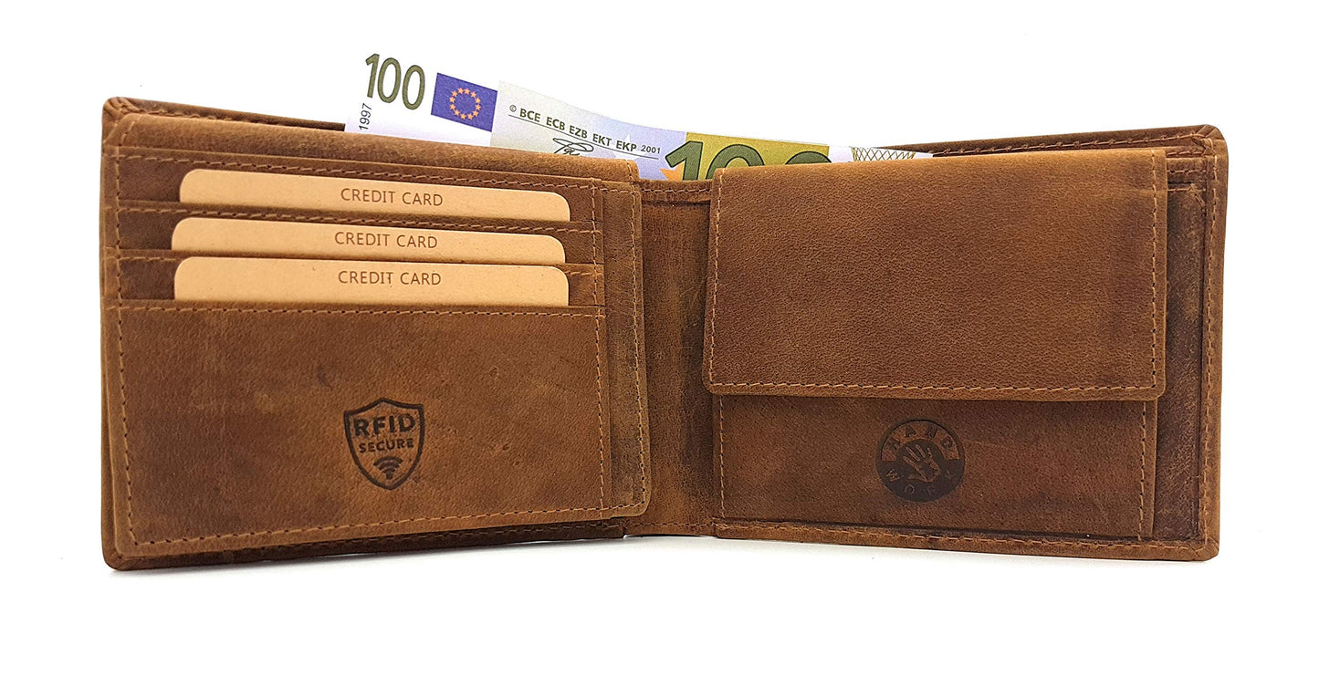 Jockey Club genuine Buffalo full grain leather wallet for men, natural Hunter leather wallet with RFID NFC protection deer