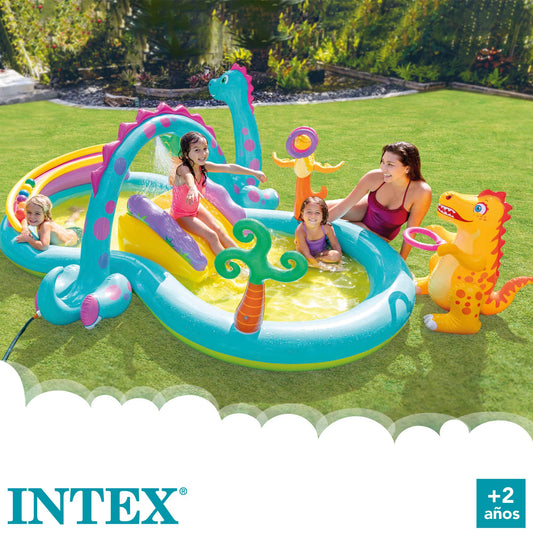 Intex Dinoland Play Center Inflatable Water Play Center, various models (with and without volcano), Multicolor, 131x90x44 inches, 74 gallons, Colorful