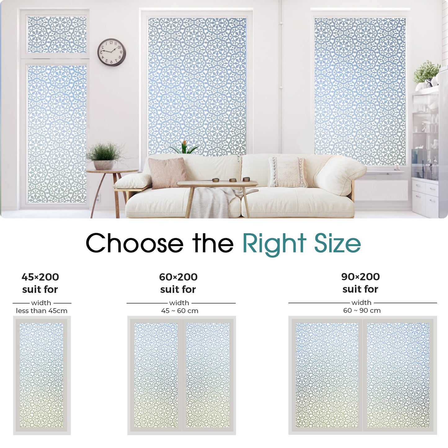 Lifetree window film decorative film privacy privacy film static cling glass sticker without adhesive frosted glass film for home and office flowers 60 x 200 cm