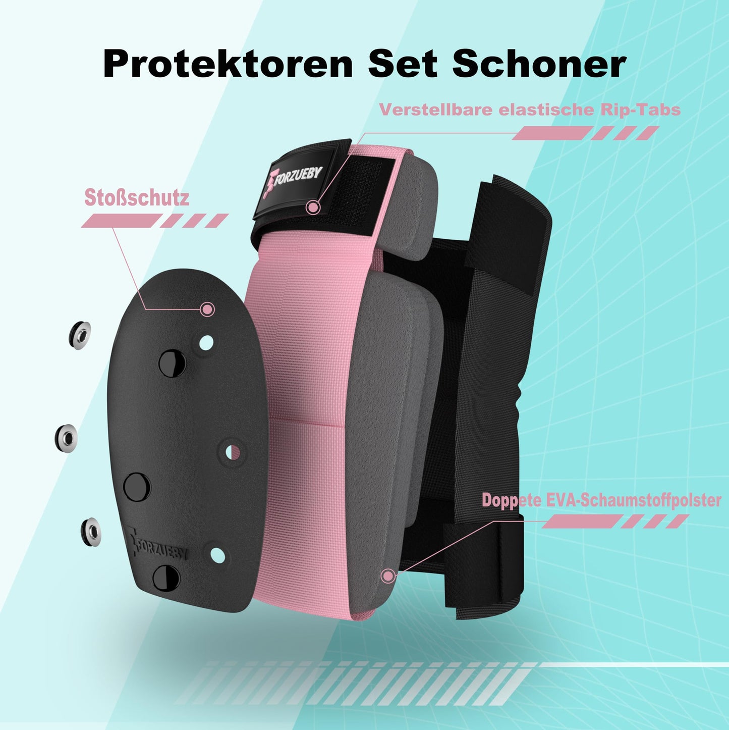 Forzueby knee pads, elbow pads, and wrist guards for adults & kids - 6 in 1 protective gear set for inline skating, skateboarding, scooter riding, BMX, etc.