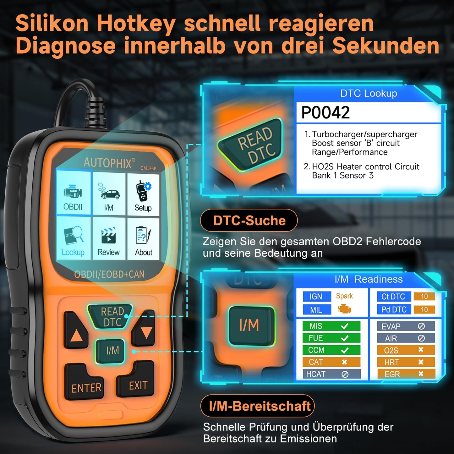 AUTOPHIX OM126P OBD2 diagnostic tool universal car fault code reader car diagnostic tool for all vehicles car scanner for OBDII protocol German