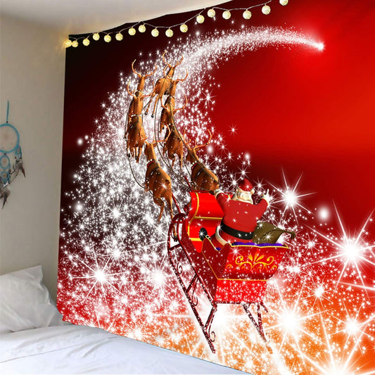 Whoiy wall hanging Christmas, wall tapestry boho 350X256cm polyester Santa Claus and elk photo background banner Christmas home decoration