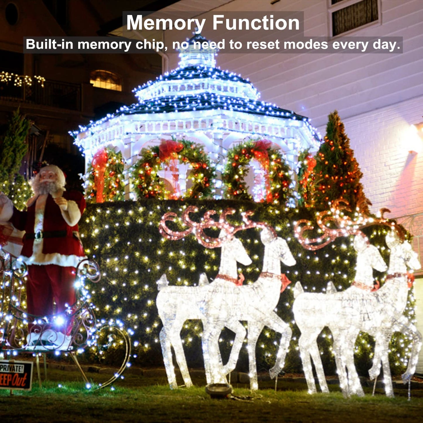 BrizLabs Christmas Decoration Lights Outdoor, 50M 500 LED Christmas Lights Indoor Powered by Plug-in 8 Modes Waterproof Outdoor String Lights for Party Christmas Bedroom Garden Balcony, Cool White