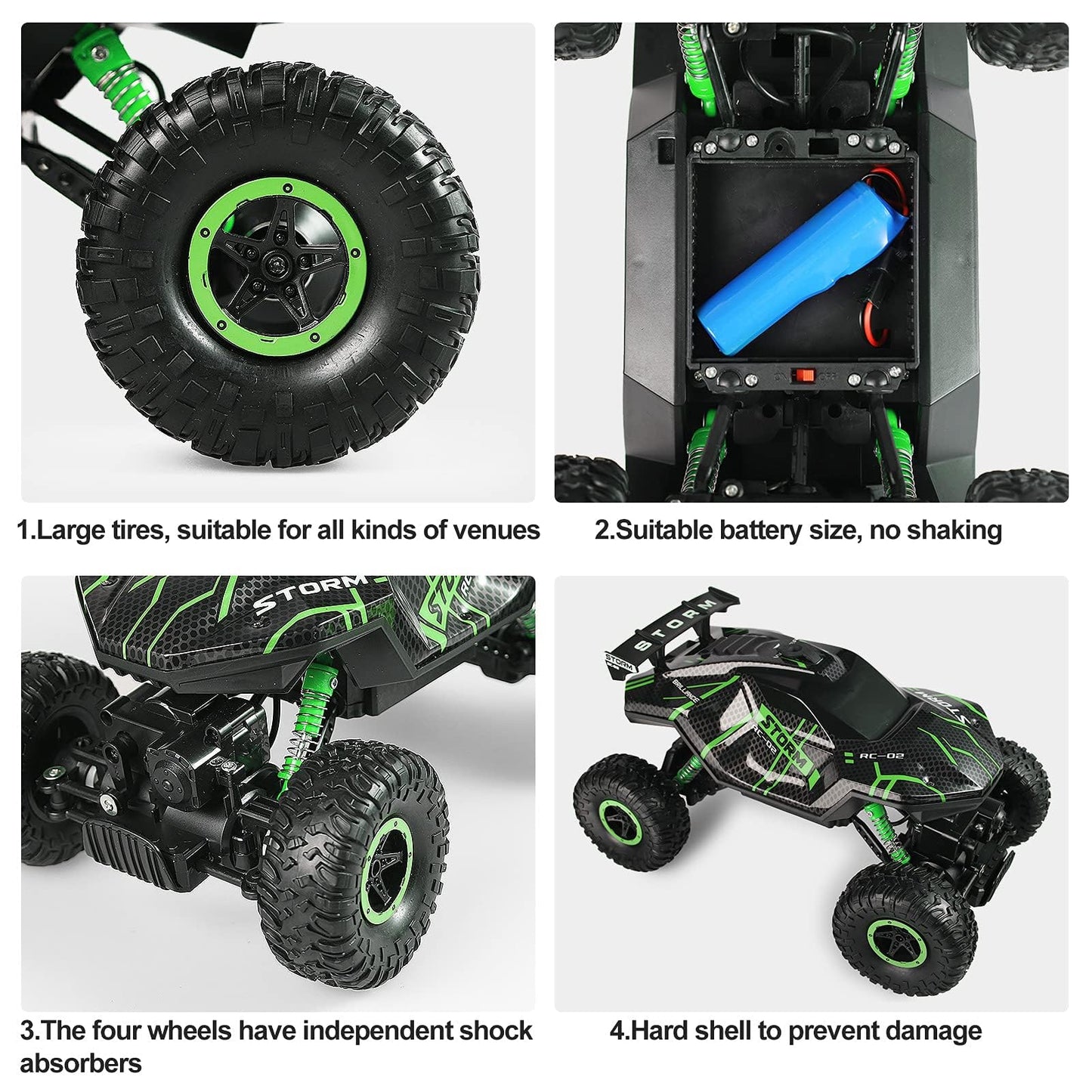 Herefun Remote Control Car, 2.4GHz Offroad RC Car, 4WD Remote Control Monster Truck with LED Light + Spray, Rechargeable High Speed RC Truck, Kids' Off-Road Car for ages 4 to 10 years old.