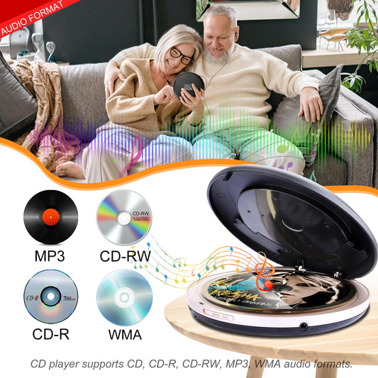Portable CD player with Bluetooth rechargeable 1500mAh car CD player with Bluetooth and stereo dual speakers anti-skip for car home travel personal discman CD player portable