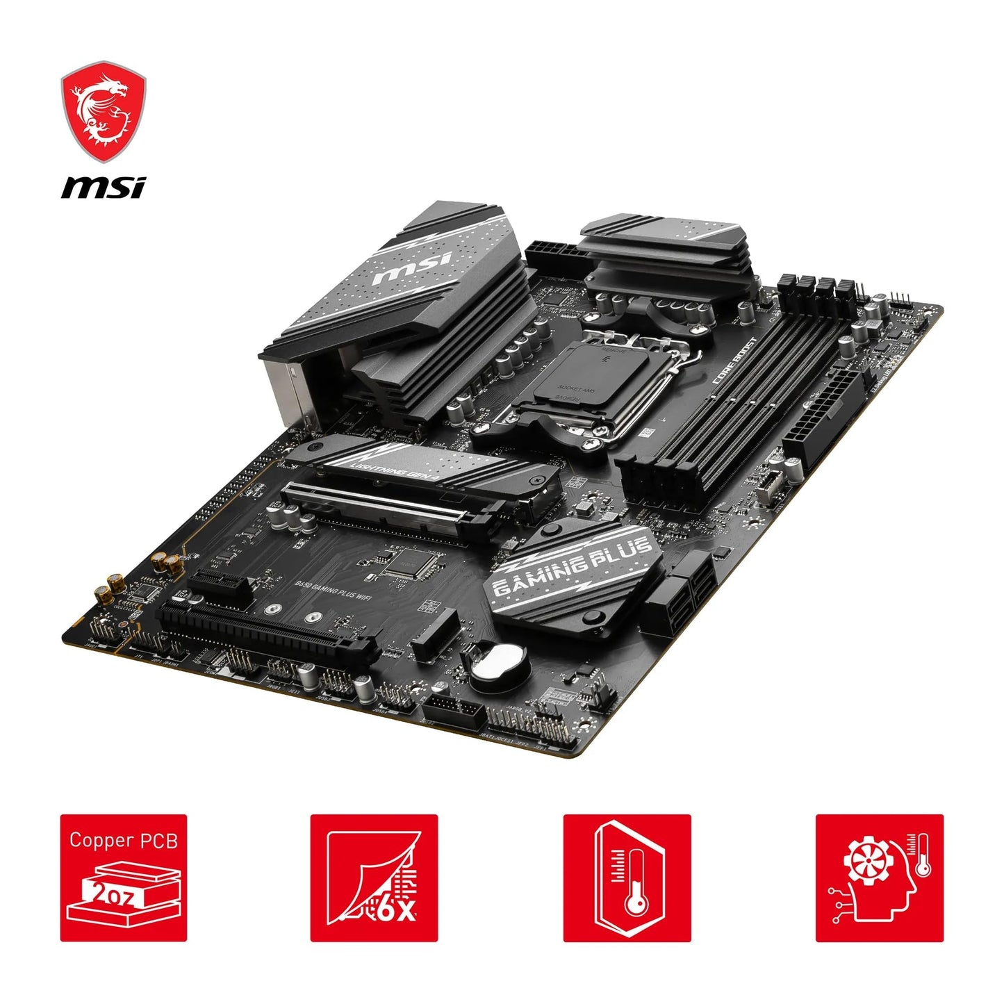 MSI B650 Gaming Plus WiFi Motherboard (supports AMD Ryzen 7000 processors, AM5 - DDR5 Memory Boost 6400+MHz/OC, 2 x PCIe 4.0 x16, 2 x M.2 Gen4, Wi-Fi 6E, ATX)
