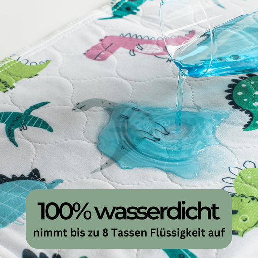 Waterproof mattress pad for kids | fits single, kids, and baby beds I Breathable, washable mattress protector for side insertion in case of incontinence I Mattress cover I Dinosaur