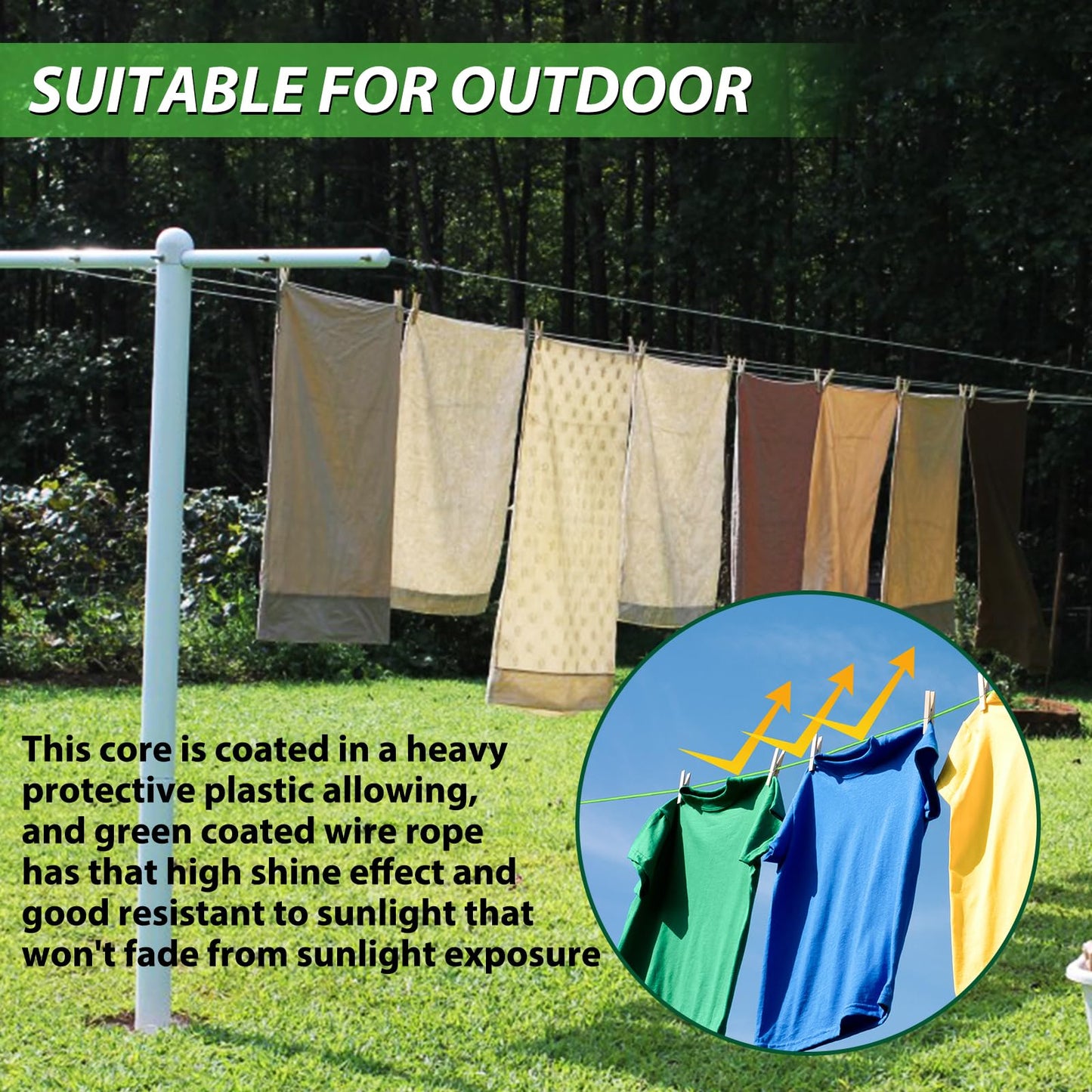 3mm PVC coated wire rope, 30M metal steel wire trellis kit, multi-use clothesline cable for T post | Climbing vine plants outdoors | String light hanging kit