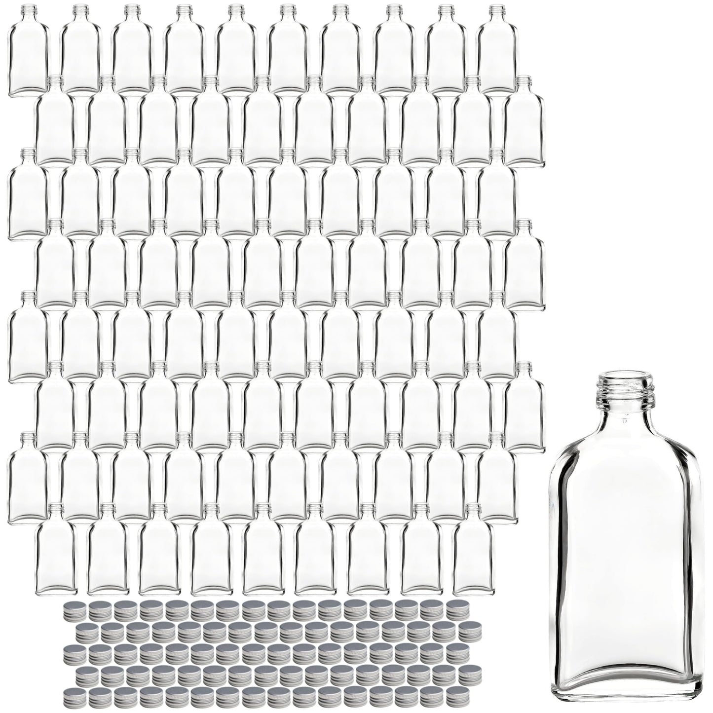 gouveo 80s set glass bottles 50 ml Dana with screw cap silver - mini bottle 0.05 l for filling - glass bottle for liqueur, whisky, schnapps for birthday, wedding (MFD050S)