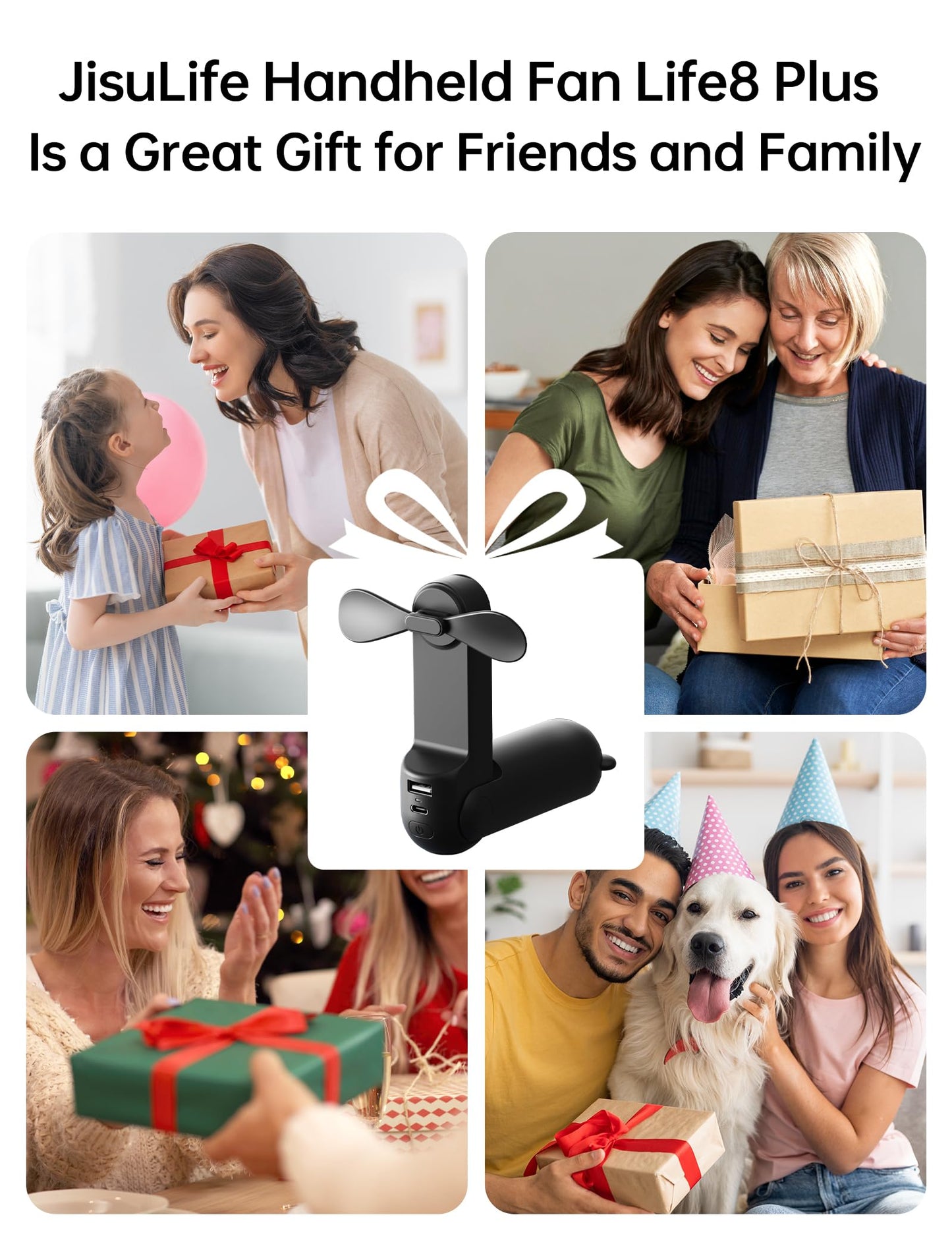 JISULIFE handheld fan Mini fan 3 in 1, with 4500 mAh power bank USB battery small, battery operated max 37 hrs runtime portable fan, flashlight function-black