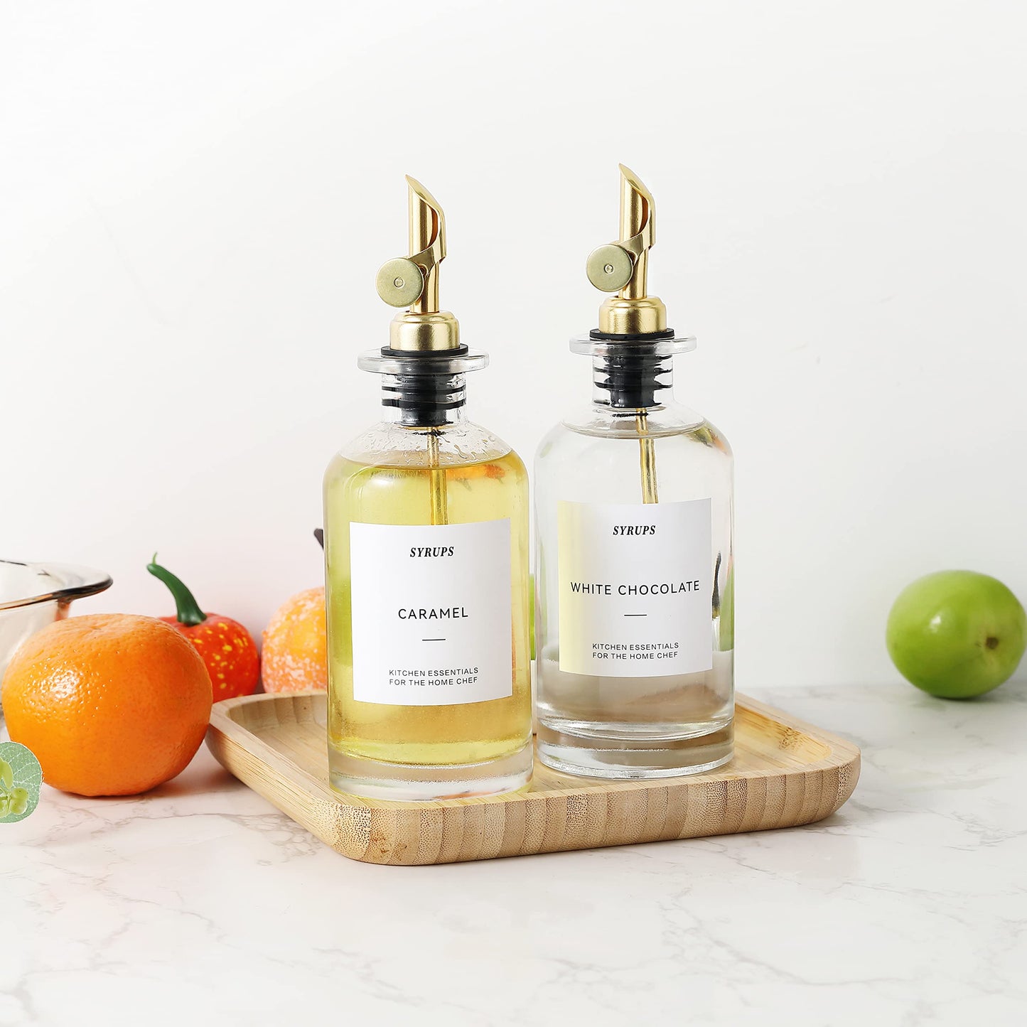 Oil bottle oil dispenser, glass bottle for kitchen 350ML 2Pack Gold, olive oil bottle coffee syrup mouthwash dispenser with weighted pouring spout 35 piece labels vinegar cooking oil dispenser olive oil container