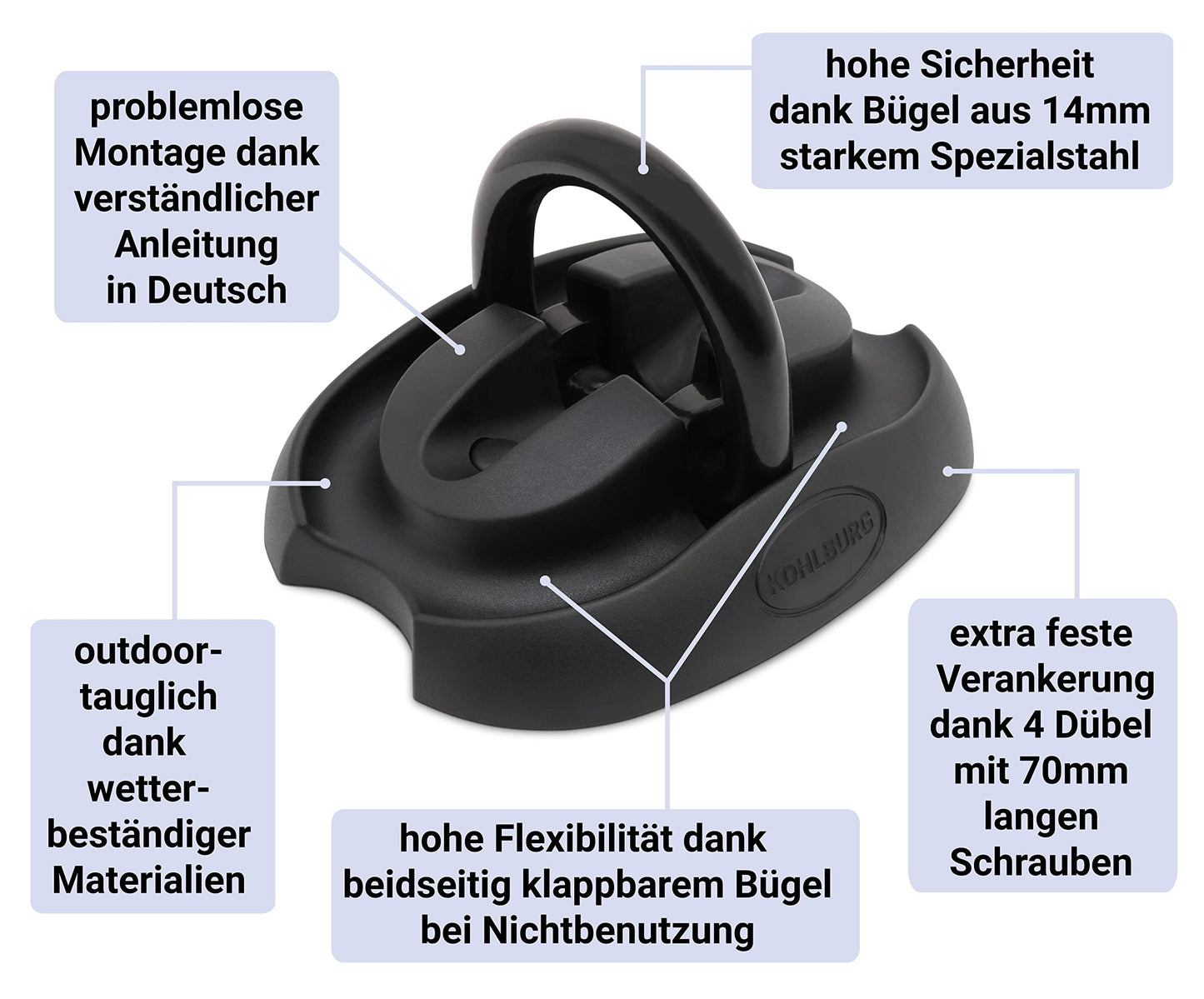 KOHLBURG Security Ground Anchor & Wall Anchor with highest security level 15 - Anchor for motorcycle scooter e-bike & bicycle with 14mm special steel shackle - Bike lock for wall & ground in basement & garage