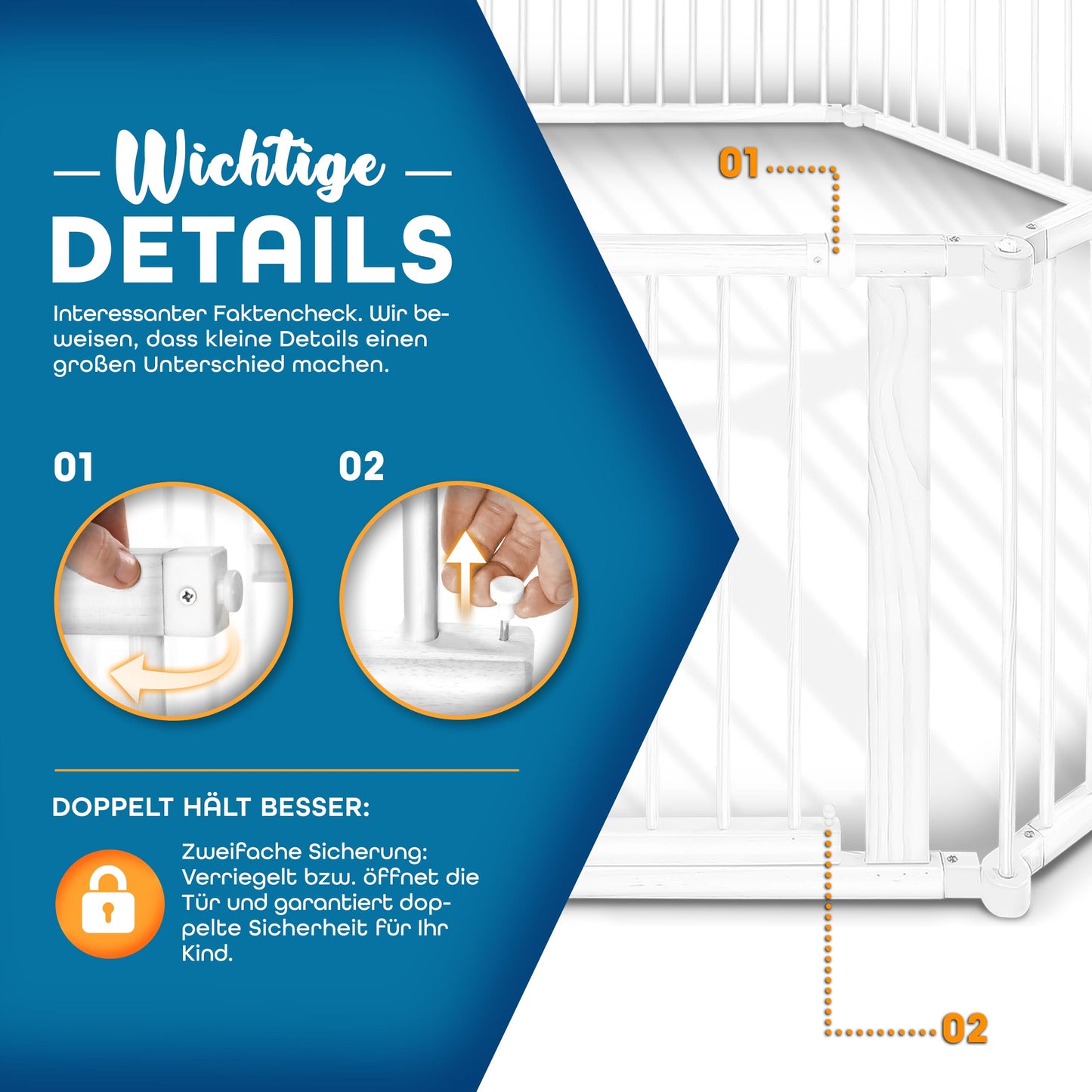 KIDUKU® 7.2m Baby Playpen XXL, foldable with door | Play yard with double security | Safety gate for kids, 8 panels | Adjustable playpen.