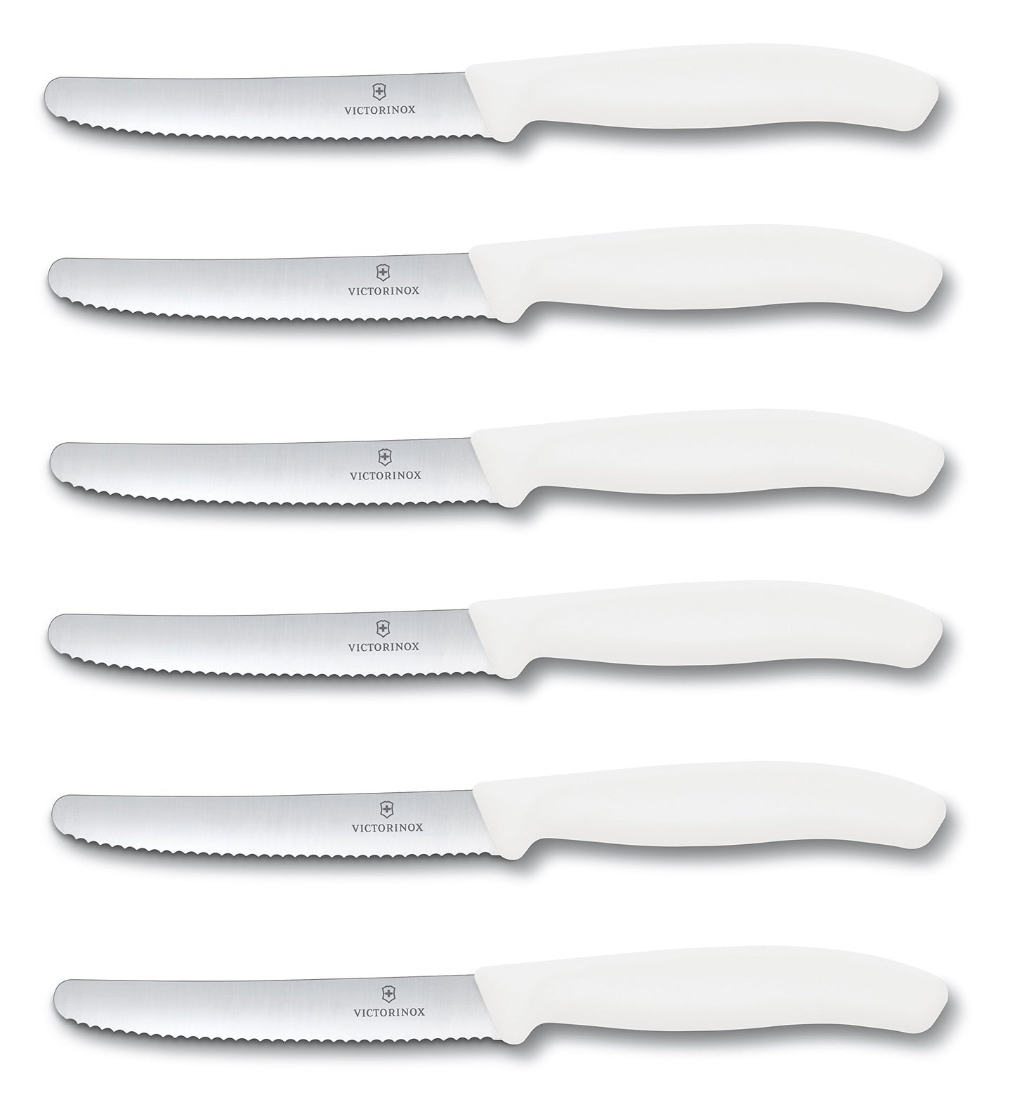 Victorinox | Kitchen Knife Set | 6 pieces White | Blade length: 11cm | Extra sharp serrated edge | Table knife with ergonomic handle