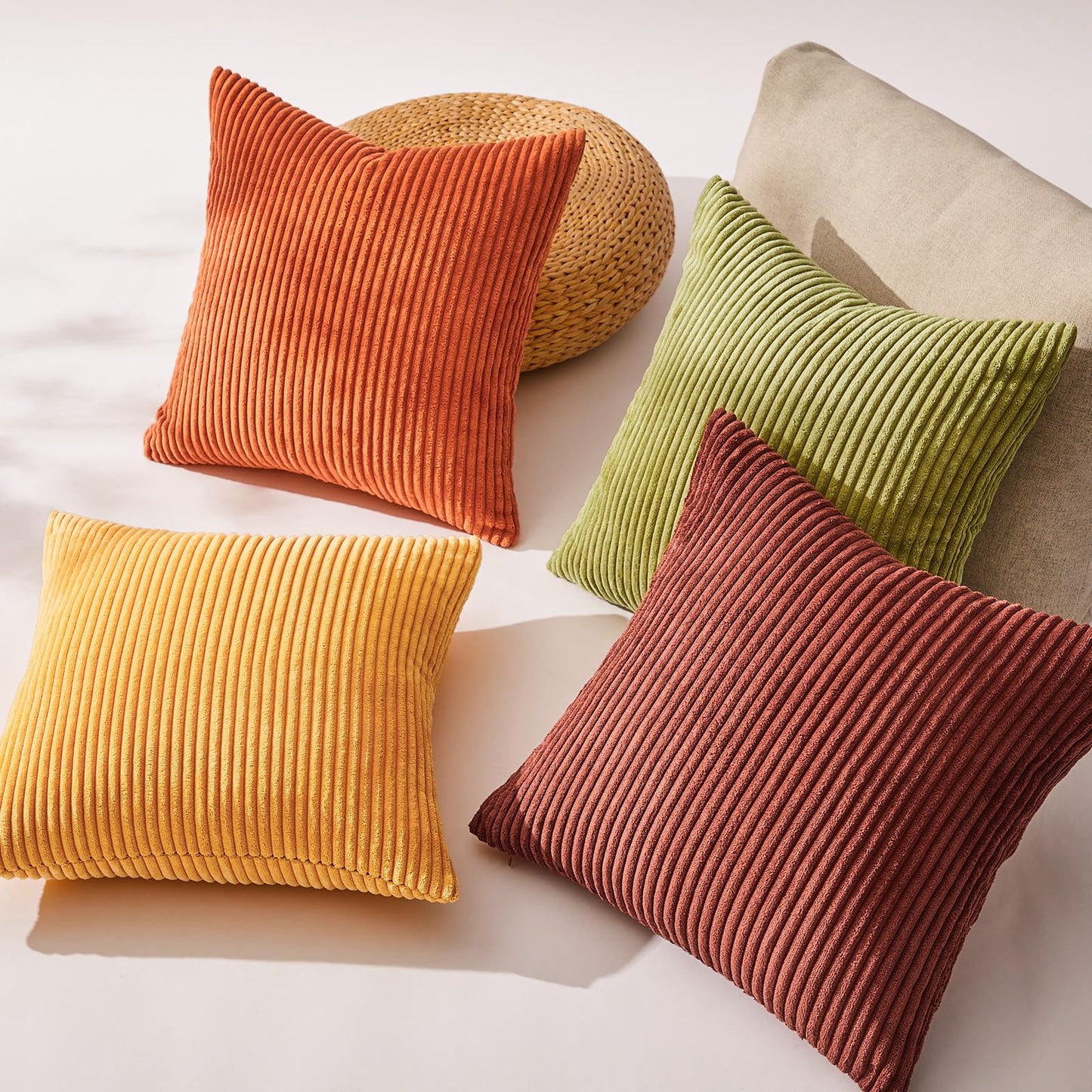 Topfinel pillowcase 40x40 autumn 4-piece set corduroy pillowcases cushion cover decorative pillow for sofa bed living room children fluffy orange yellow green