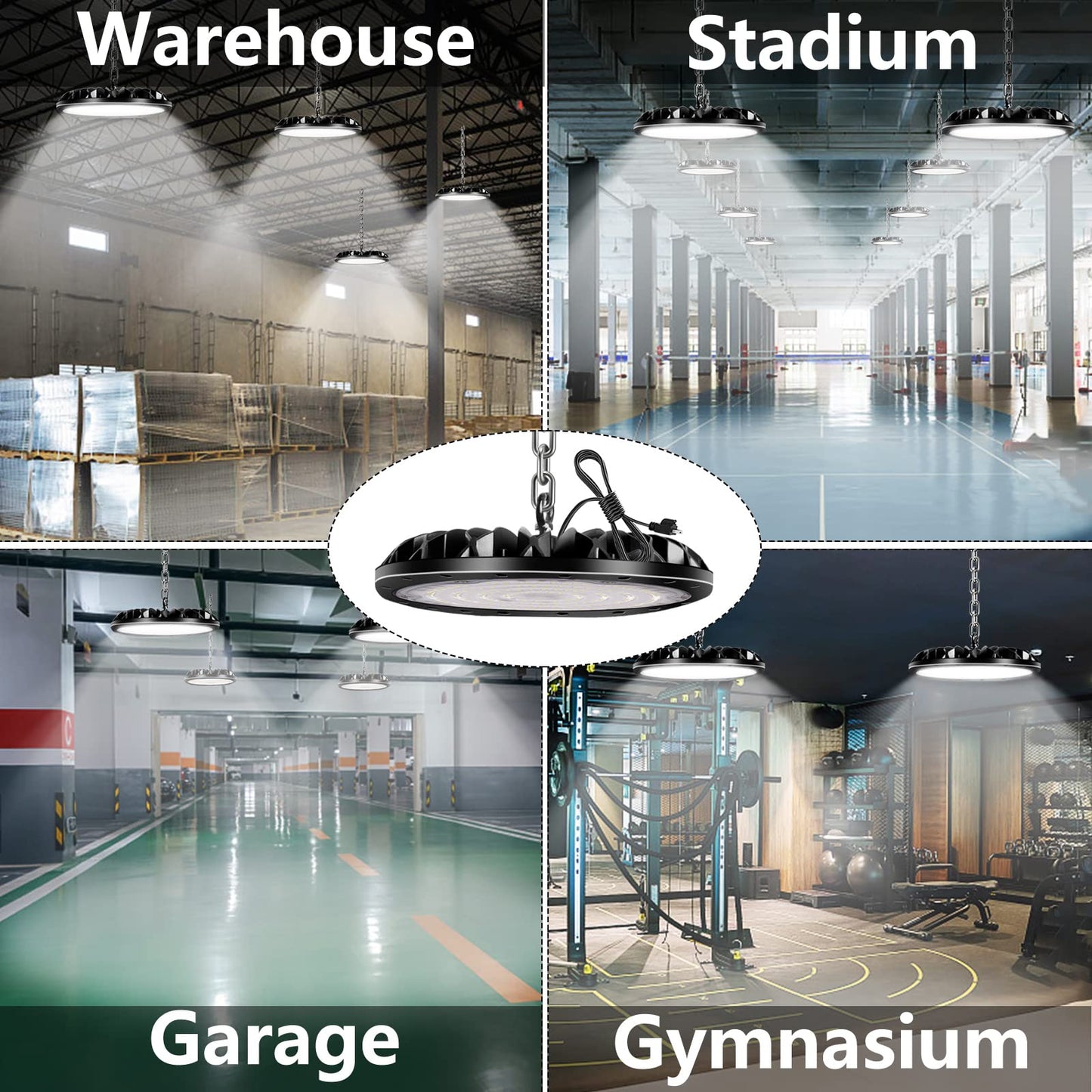 loyal 300W LED high bay light, 30000LM 6000K cool white UFO workshop lamp, IP65 waterproof LEDs industrial lamp for factories airport patio restaurant workshop