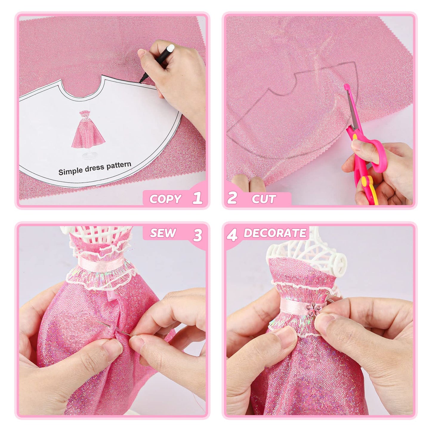 Sanlebi sewing kit for kids aged 8, 9, 10 years, fashion design craft set with fabric, mannequins crafting gifts for girls 8 years +