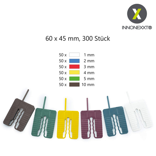 INNONEXXT® Premium Spacer | 60 x 45 mm | Shim plates, spacers, distance holders | Set: 1, 2, 3, 4, 5, 10 mm (300 x Spacers 60 x 45 mm)