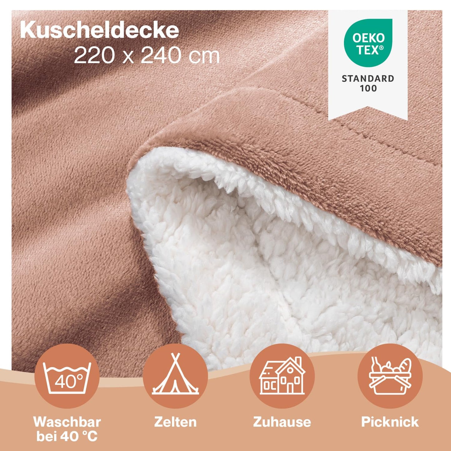 Blumtal Premium Sherpa Cuddly Blanket fluffy 220x240 cm - Oeko-Tex certified Sofa Blanket with Thick Sherpa Inner Layer - super soft Blanket extra thick and warming - Cozy Fleece Blanket - Dusty Pink