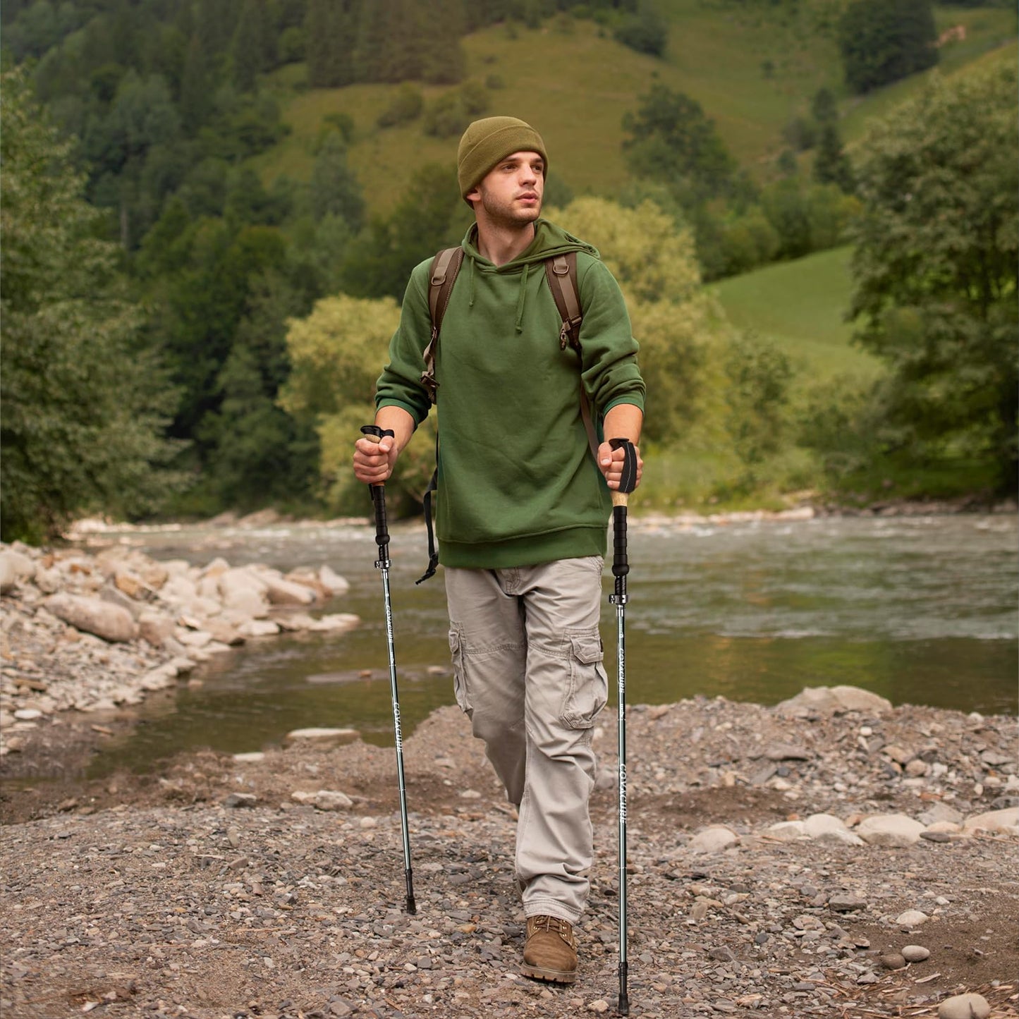 COVACURE Trekking Poles Nordic Walking Sticks - 110-130 cm Foldable, Adjustable, Telescopic, Lightweight, with Rubber Tips for Men and Women (2025 Upgrade Model)